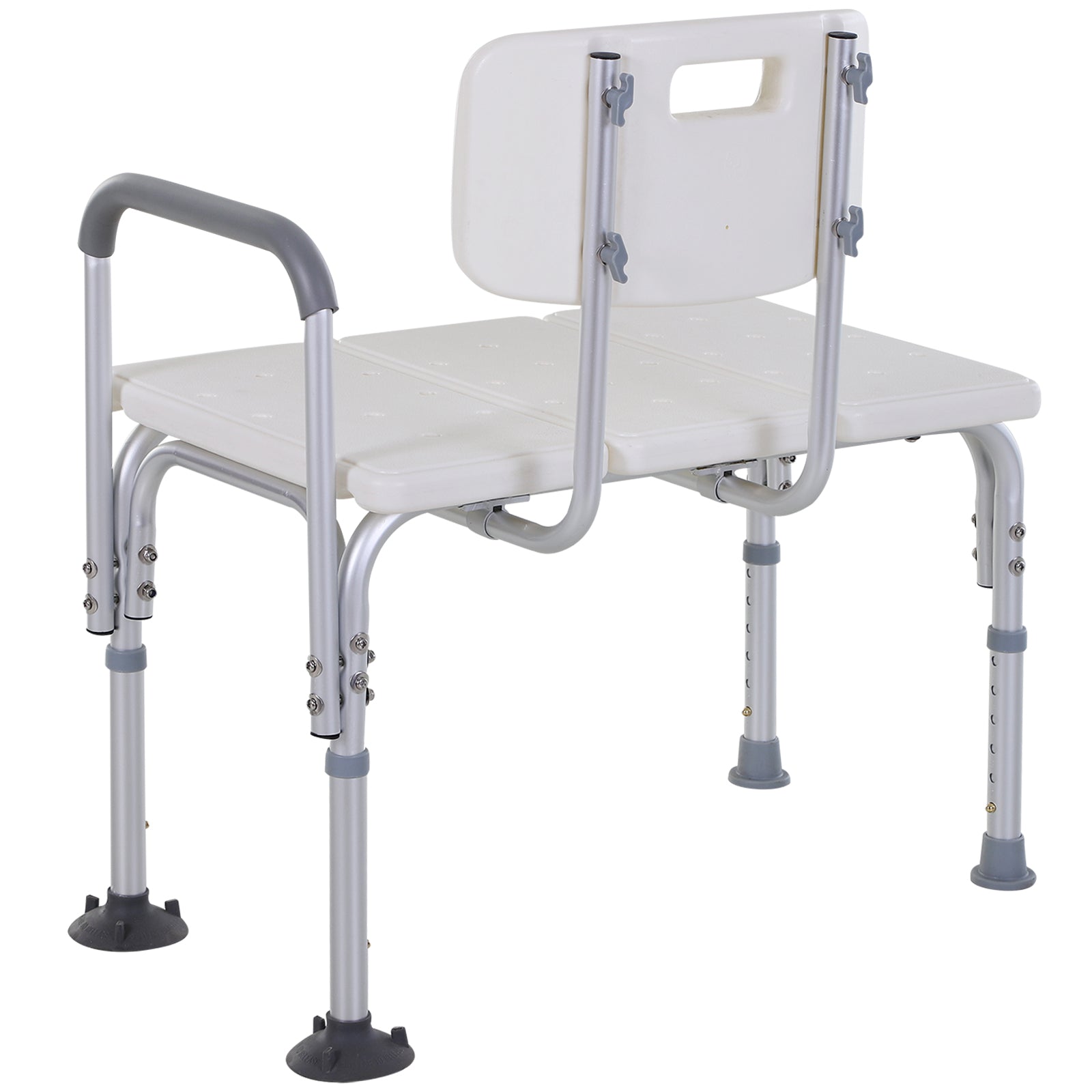 HOMCOM 6-Level Adjustable Bath and Shower Transfer Bench Aluminum Chair with Non-Slip Feet, Armrest & Backrest, White