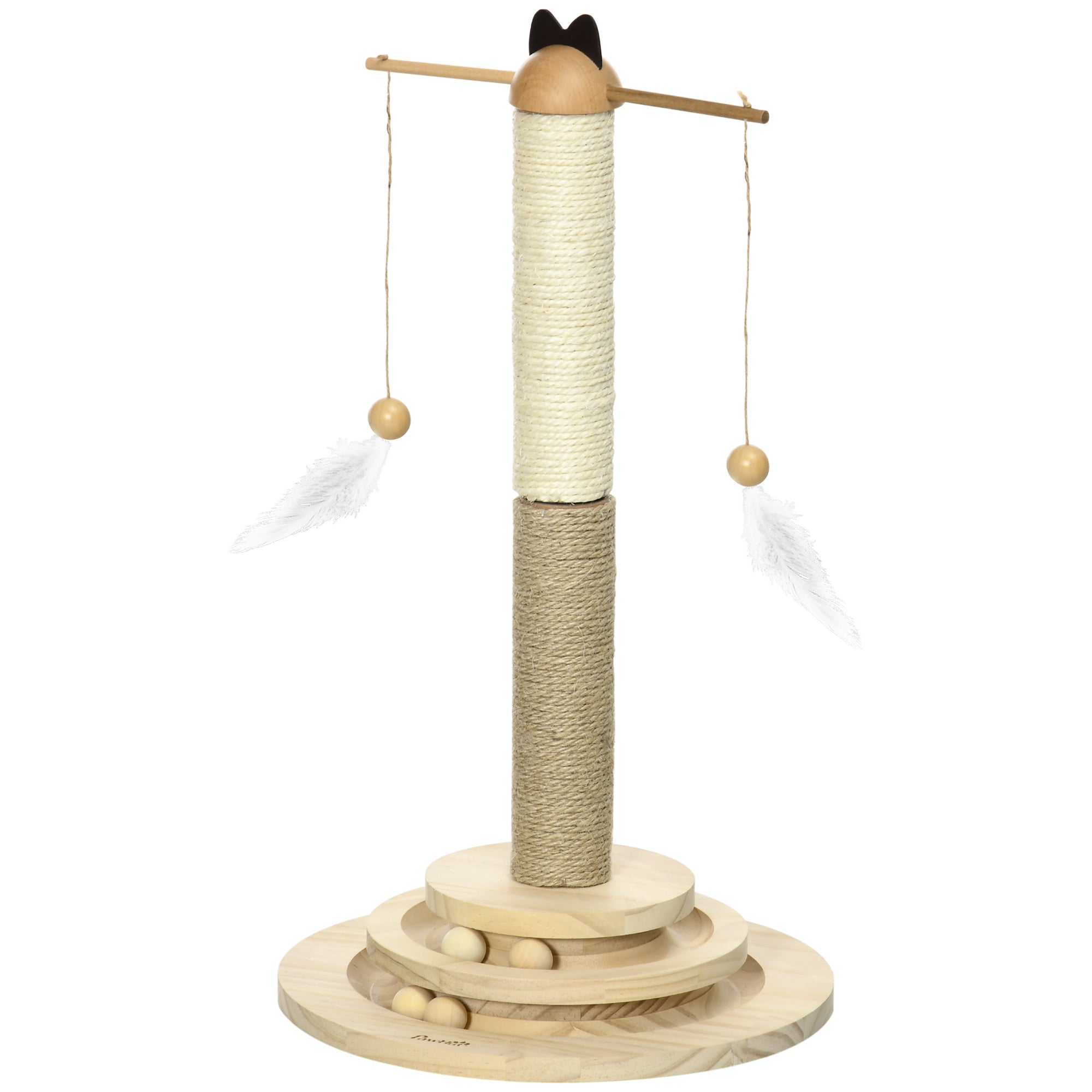 PawHut Cat Scratching Post Cat Tree, Kitty Activity Centre w/ Turntable Interactive Toy Ball, Cat Tower w/ Jute and Sisal