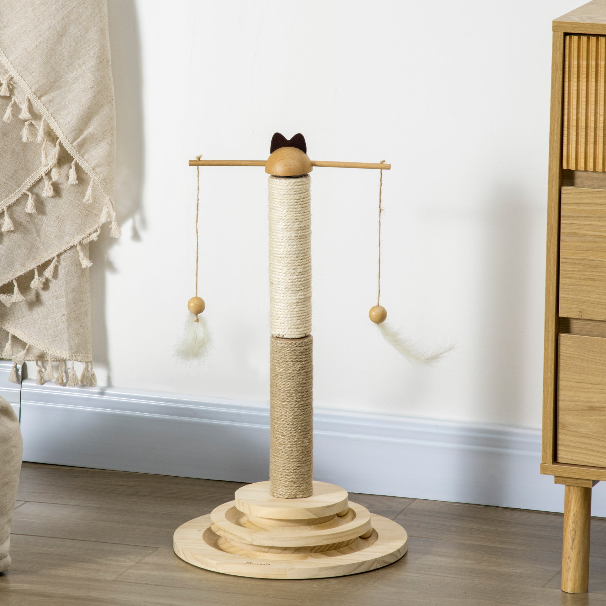PawHut Cat Scratching Post Cat Tree, Kitty Activity Centre w/ Turntable Interactive Toy Ball, Cat Tower w/ Jute and Sisal