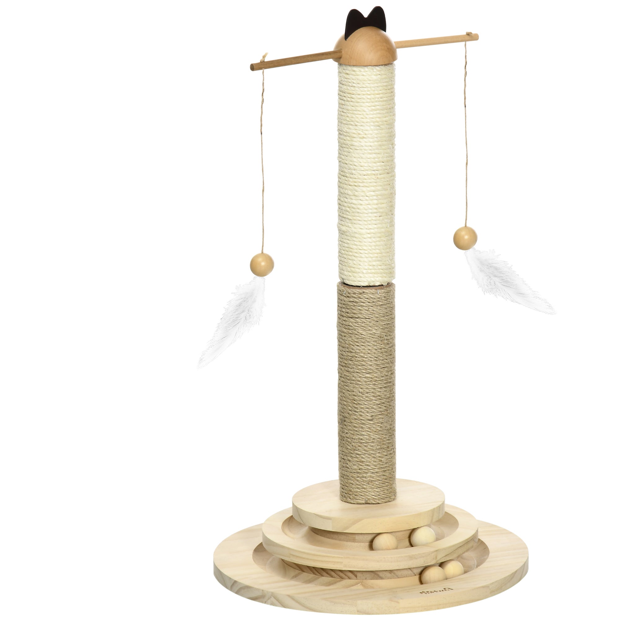 PawHut Cat Scratching Post Cat Tree, Kitty Activity Centre w/ Turntable Interactive Toy Ball, Cat Tower w/ Jute and Sisal