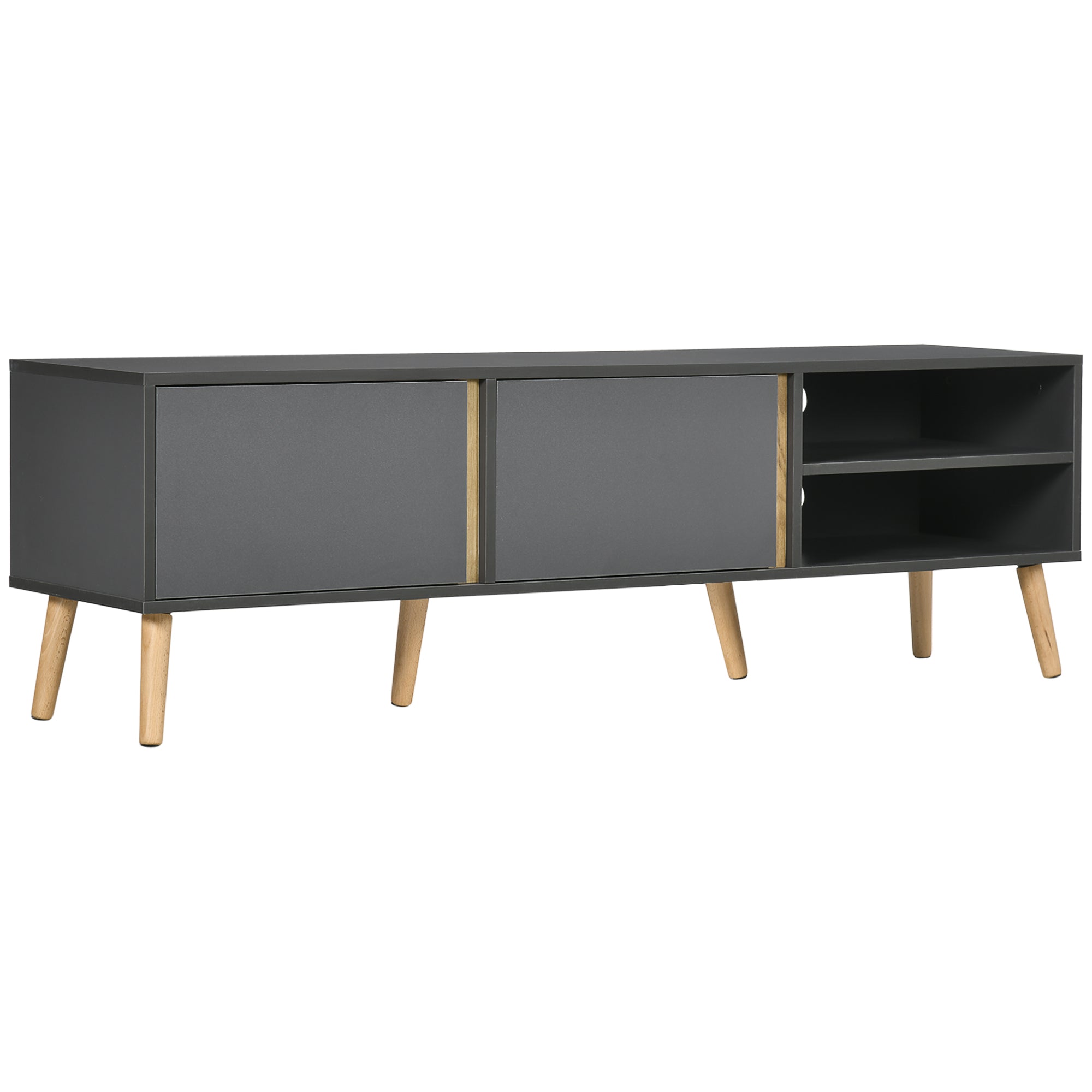 HOMCOM TV Stand Cabinet for TVs up to 55", Entertainment Unit with Doors, Storage Shelves and Cable Holes for Living Room, Bedroom, Dark Grey