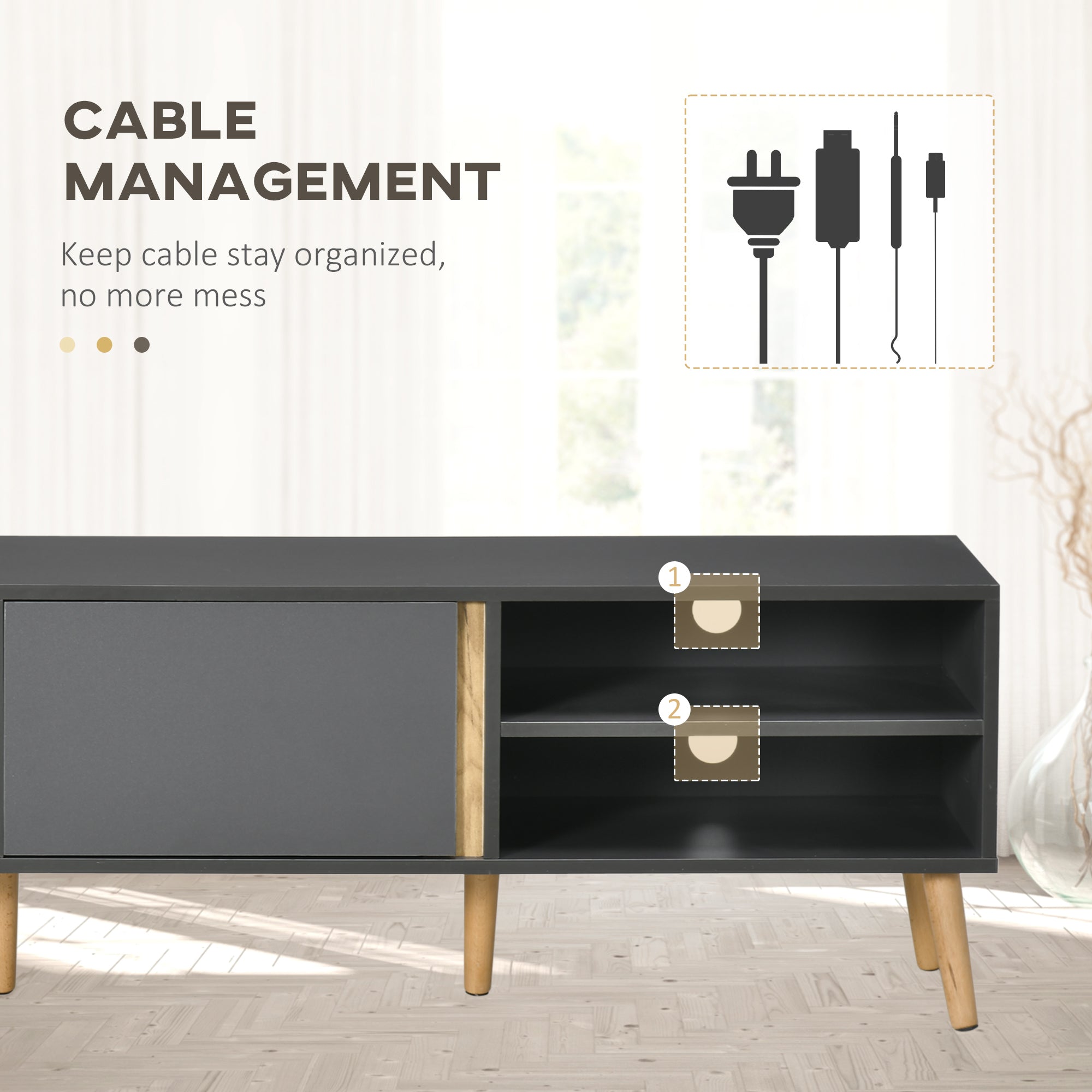 HOMCOM TV Stand Cabinet for TVs up to 55", Entertainment Unit with Doors, Storage Shelves and Cable Holes for Living Room, Bedroom, Dark Grey