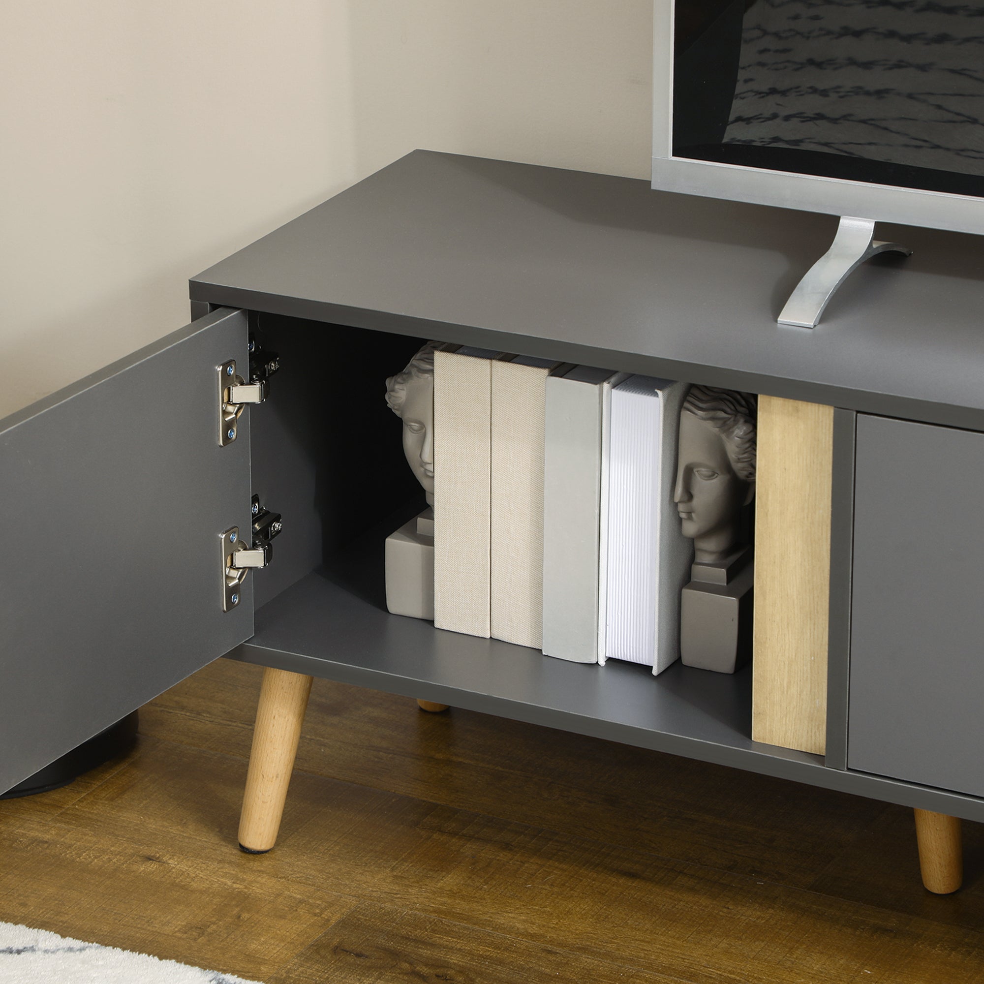 HOMCOM TV Stand Cabinet for TVs up to 55", Entertainment Unit with Doors, Storage Shelves and Cable Holes for Living Room, Bedroom, Dark Grey