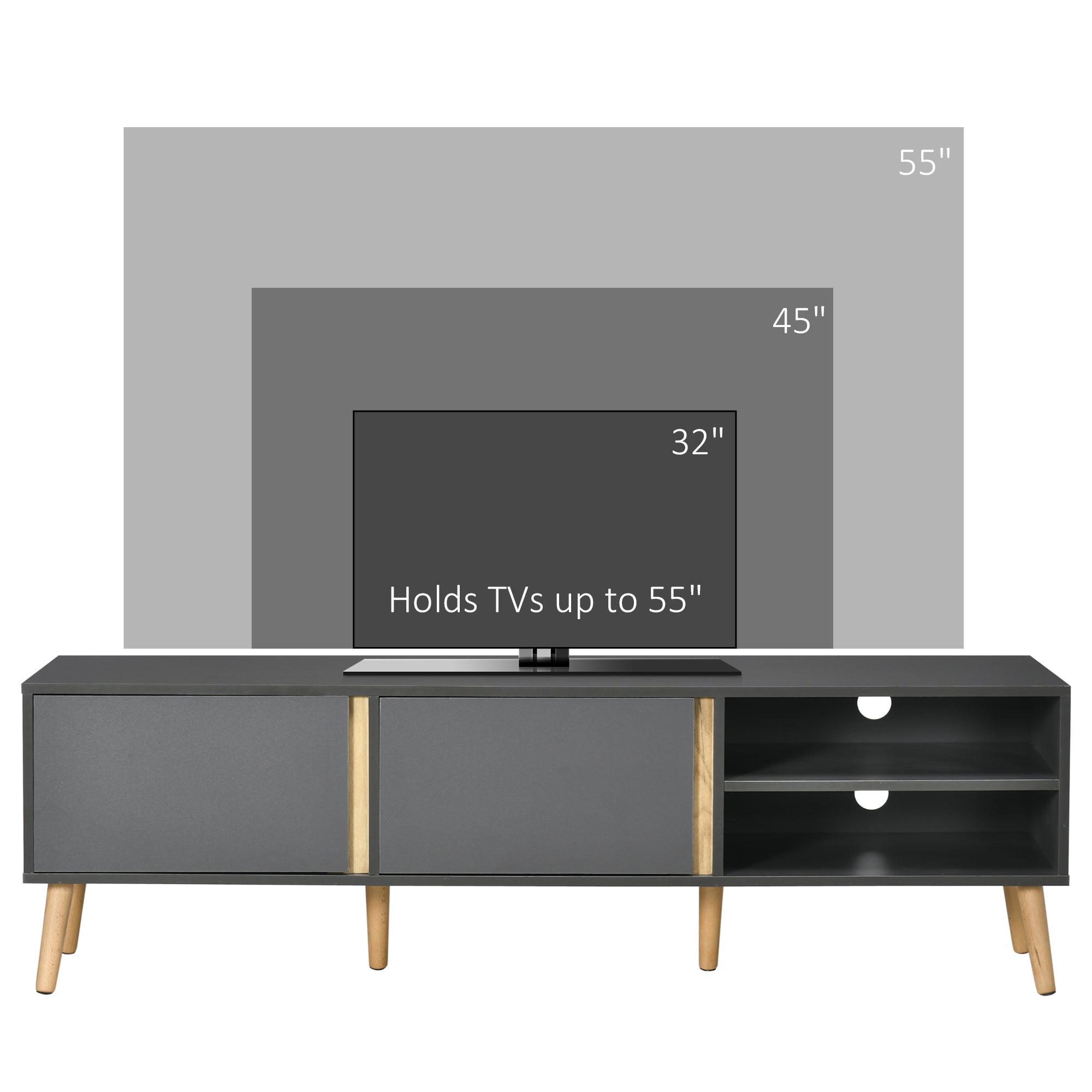 HOMCOM TV Stand Cabinet for TVs up to 55", Entertainment Unit with Doors, Storage Shelves and Cable Holes for Living Room, Bedroom, Dark Grey