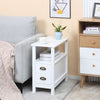 HOMCOM Slim End Table with 2 Drawers and Storage Shelf, Sofa Side Table for Living Room, Narrow Nightstand for Small Spaces, White