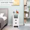 HOMCOM Slim End Table with 2 Drawers and Storage Shelf, Sofa Side Table for Living Room, Narrow Nightstand for Small Spaces, White