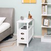 HOMCOM Slim End Table with 2 Drawers and Storage Shelf, Sofa Side Table for Living Room, Narrow Nightstand for Small Spaces, White