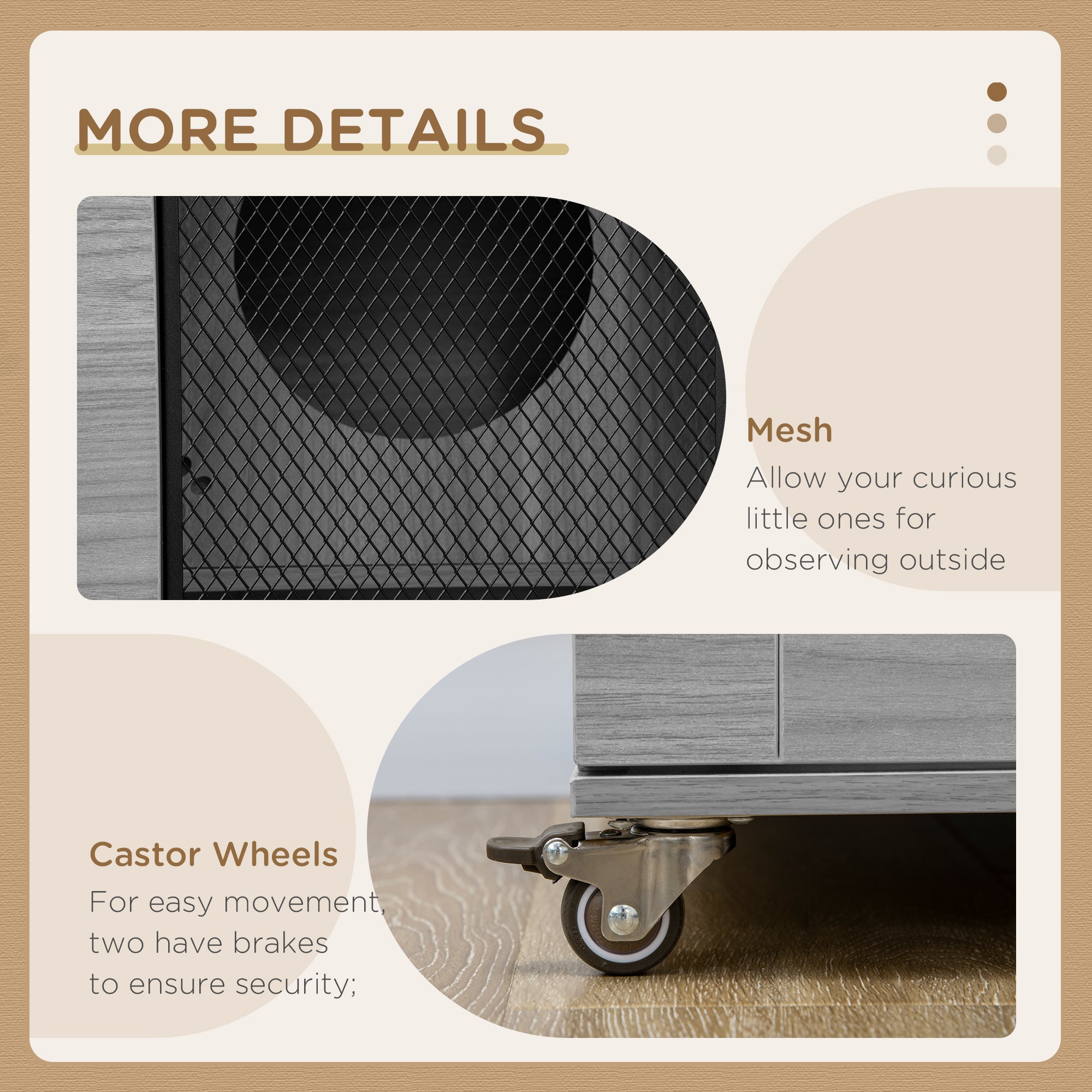 PawHut Luxury Cat House with Wheels,  Kitty Cage Catio Villa for Indoor Cats with Scratching Posts, Condo, Flap Door, Cushion, Gray, 31.5" x 20" x 48.5"