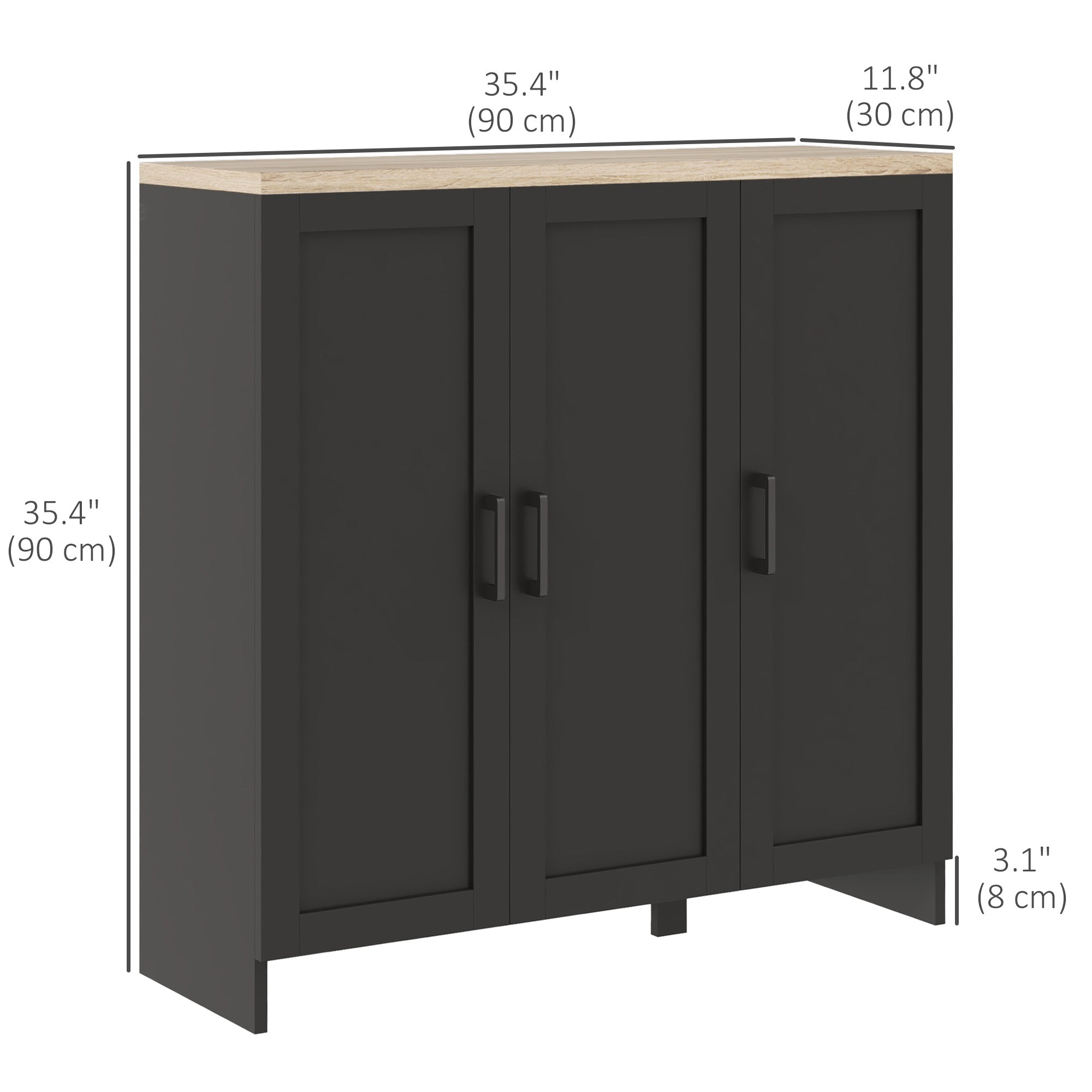 HOMCOM Modern Buffet Cabinet with Storage, 35" Narrow Sideboard, Kitchen Storage Cabinet with 3 Shaker Doors and Adjustable Shelves, Black
