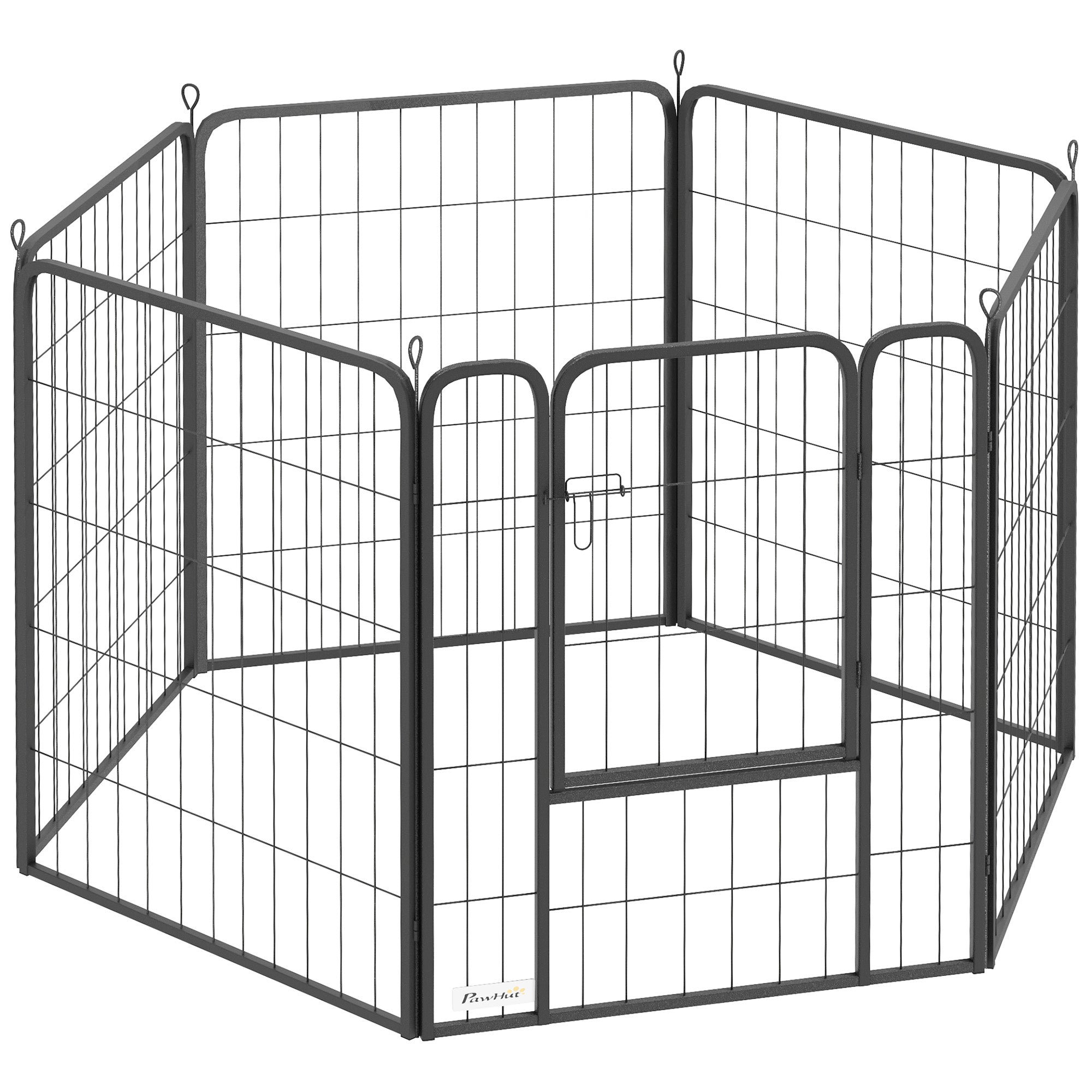 PawHut 6 Panels Dog Playpen, 31.5" Heavy Duty Dog Pen, Portable & Foldable Dog Fence with Door & Strap for Indoor Outdoor Backyard Garden, Puppy Pet Playpen for Medium Dogs