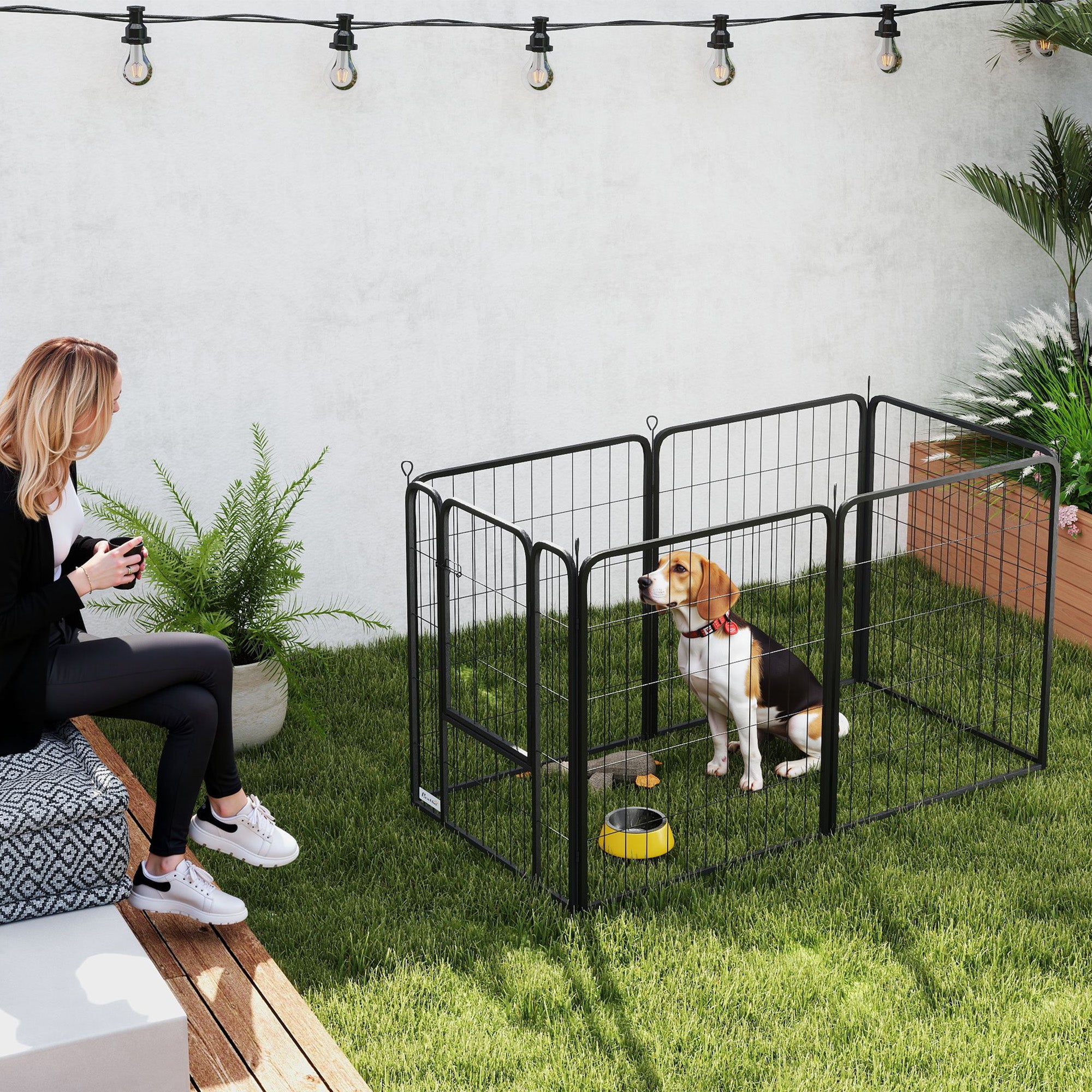 PawHut 6 Panels Dog Playpen, 31.5" Heavy Duty Dog Pen, Portable & Foldable Dog Fence with Door & Strap for Indoor Outdoor Backyard Garden, Puppy Pet Playpen for Medium Dogs