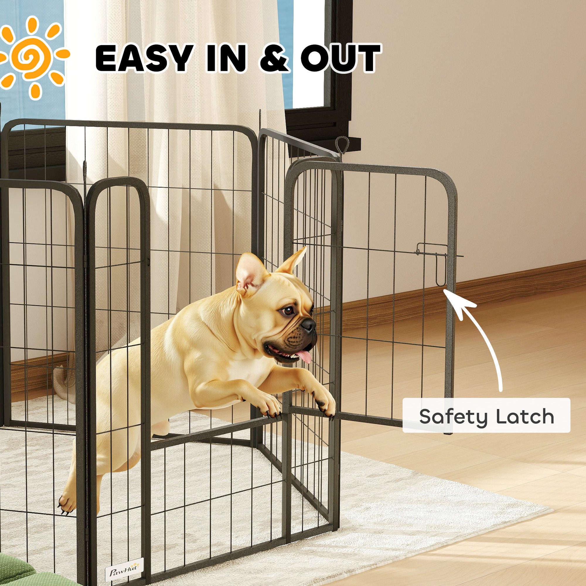 PawHut 6 Panels Dog Playpen, 31.5" Heavy Duty Dog Pen, Portable & Foldable Dog Fence with Door & Strap for Indoor Outdoor Backyard Garden, Puppy Pet Playpen for Medium Dogs