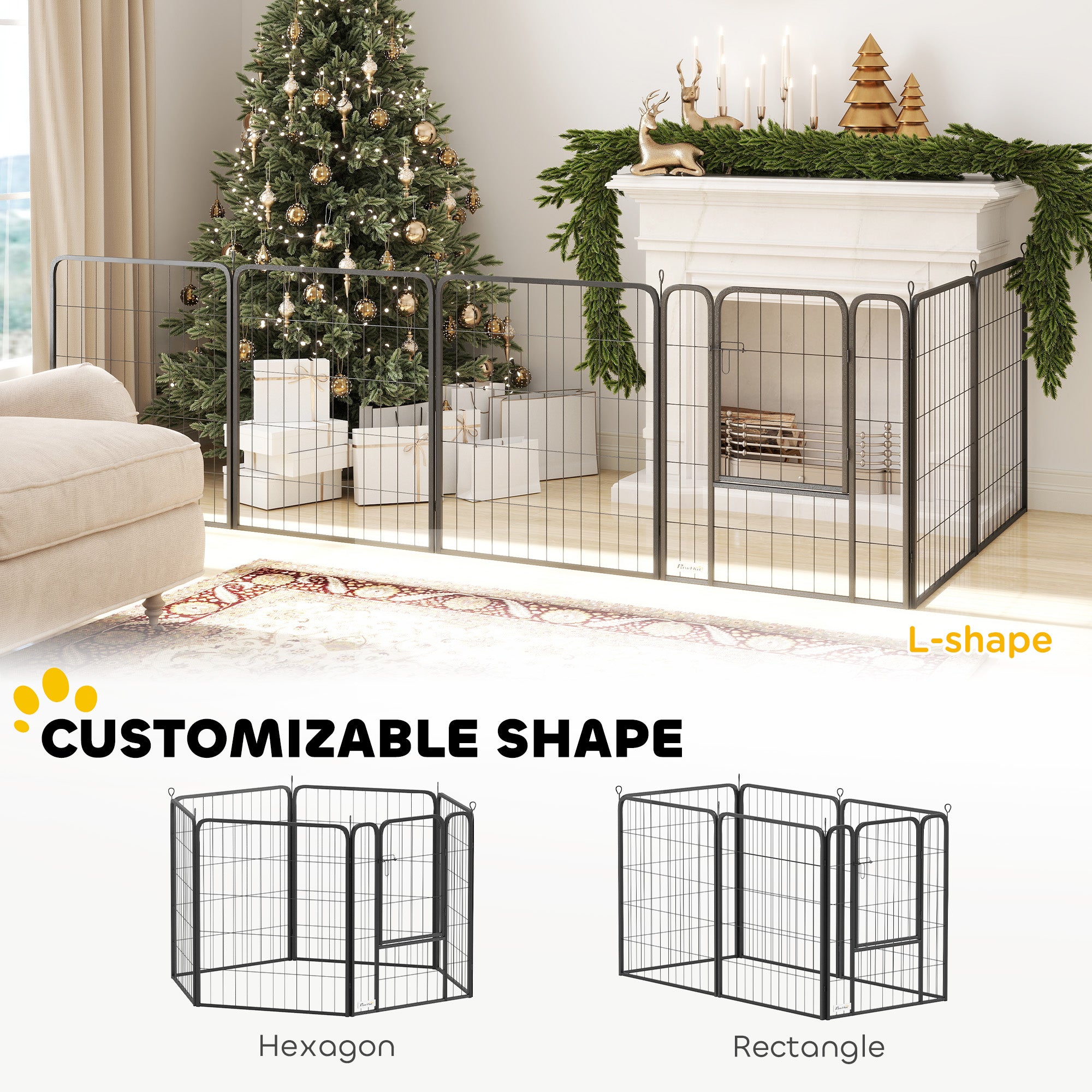 PawHut 6 Panels Dog Playpen, 31.5" Heavy Duty Dog Pen, Portable & Foldable Dog Fence with Door & Strap for Indoor Outdoor Backyard Garden, Puppy Pet Playpen for Medium Dogs