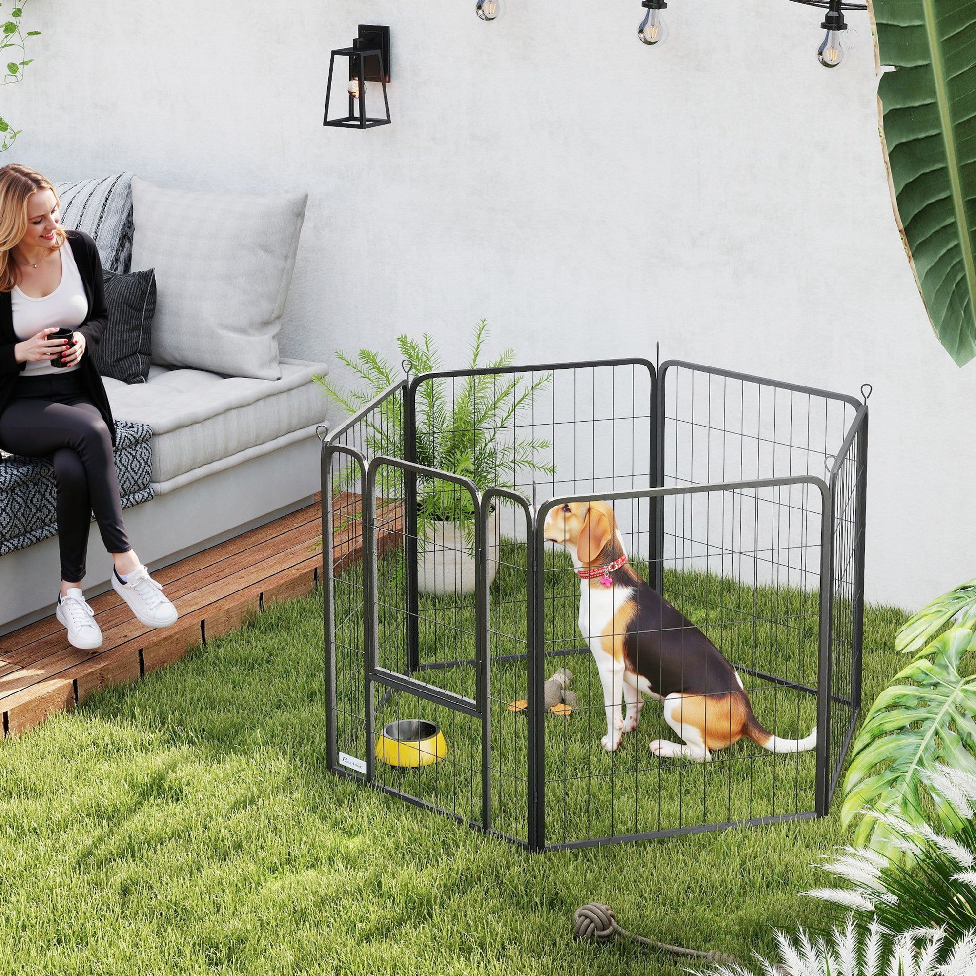 PawHut 6 Panels Dog Playpen, 31.5" Heavy Duty Dog Pen, Portable & Foldable Dog Fence with Door & Strap for Indoor Outdoor Backyard Garden, Puppy Pet Playpen for Medium Dogs