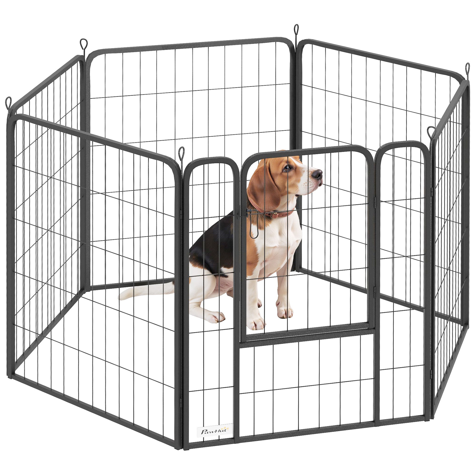 PawHut 6 Panels Dog Playpen, 31.5" Heavy Duty Dog Pen, Portable & Foldable Dog Fence with Door & Strap for Indoor Outdoor Backyard Garden, Puppy Pet Playpen for Medium Dogs