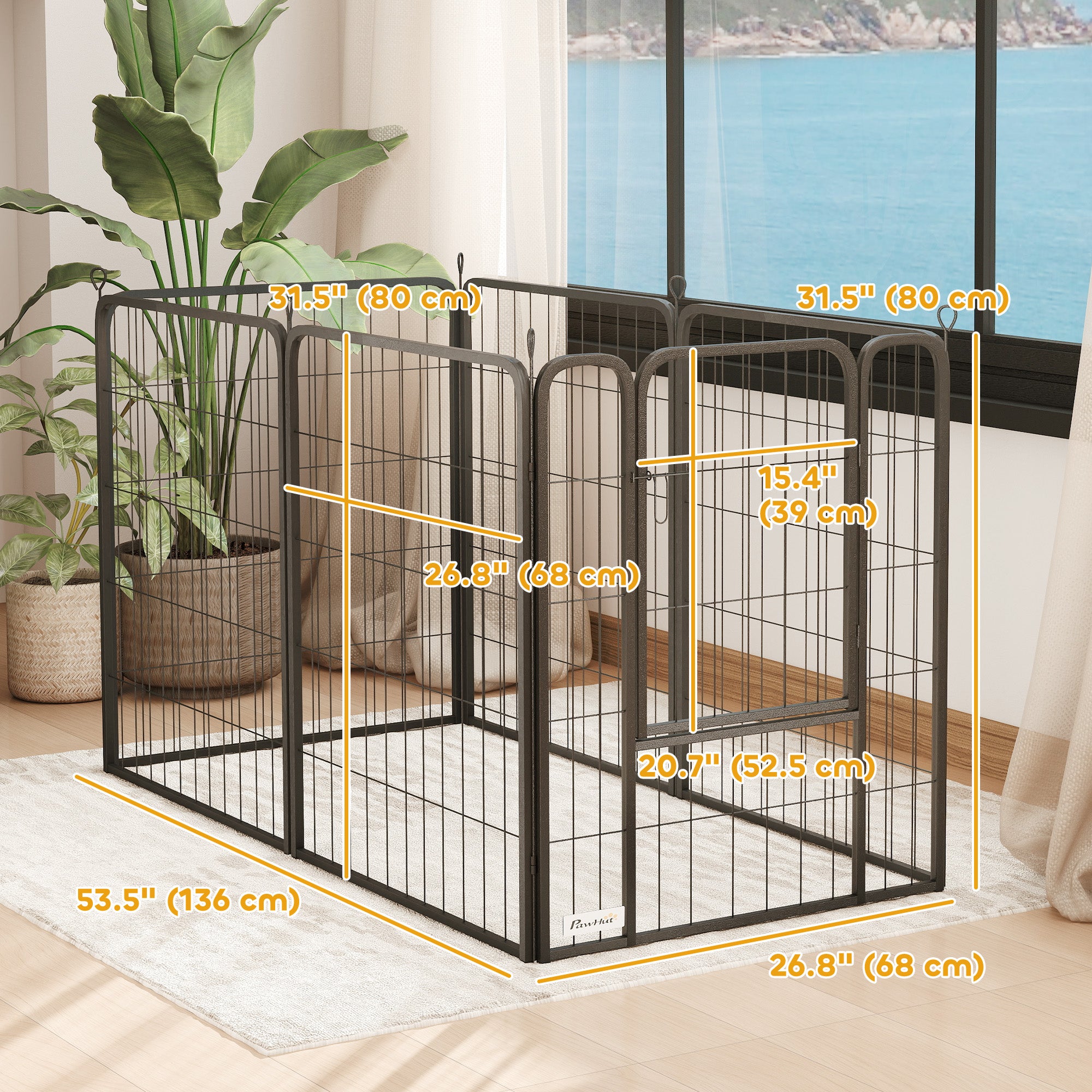 PawHut 6 Panels Dog Playpen, 31.5" Heavy Duty Dog Pen, Portable & Foldable Dog Fence with Door & Strap for Indoor Outdoor Backyard Garden, Puppy Pet Playpen for Medium Dogs