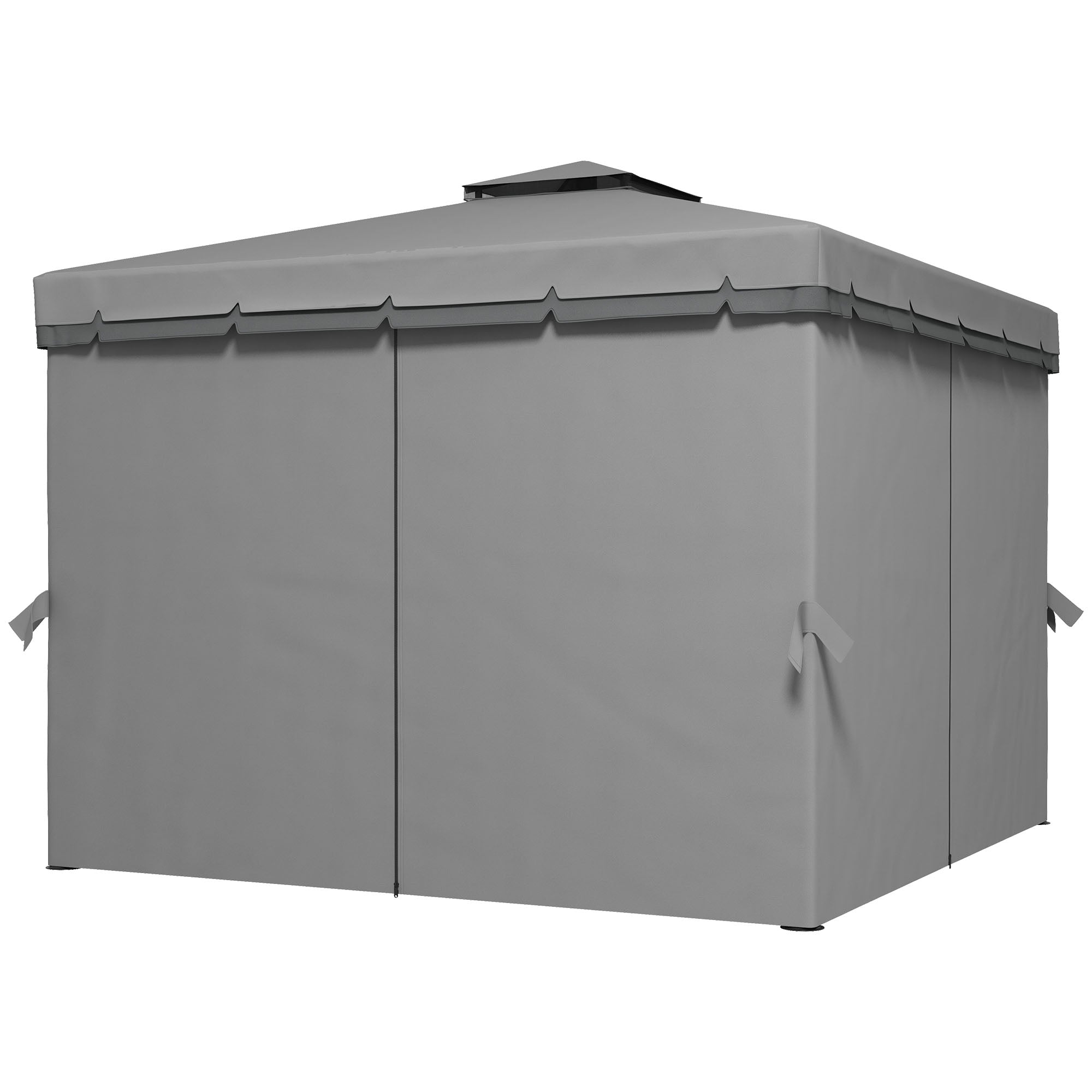 Outsunny 10' x 10' 2-Tier Outdoor Gazebo Canopy Tent with Zippered Mesh Sidewalls, Aluminum Frame for Patio, Backyard, Light Grey