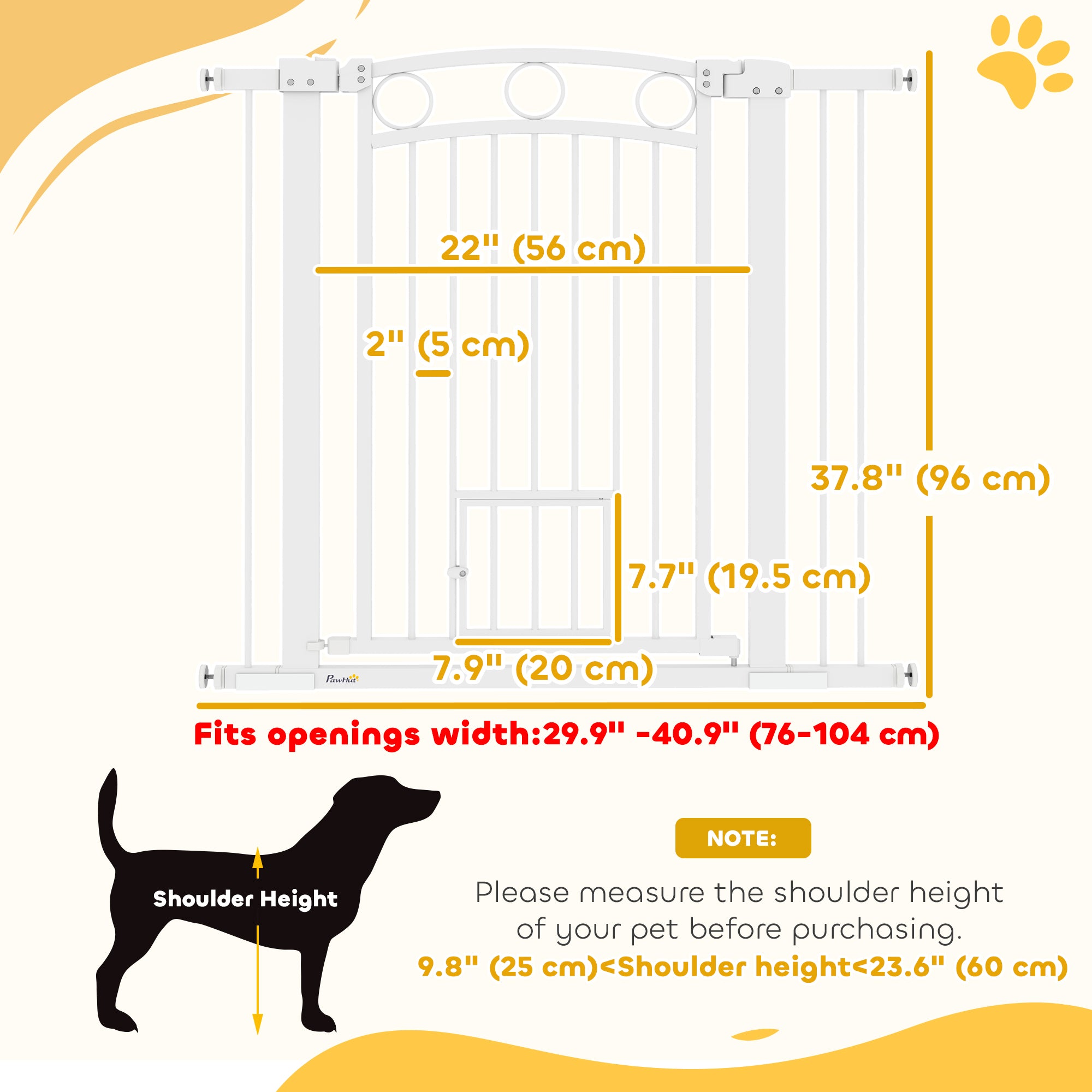 PawHut Dog Gate, 38" Extra Tall Pet Gate with Cat Door, Includes 2.8" and 5.5" Extension Kits, Pressure Mounted Stair Gate for Doorways, Hallways, Stairways, 30"-41" Width