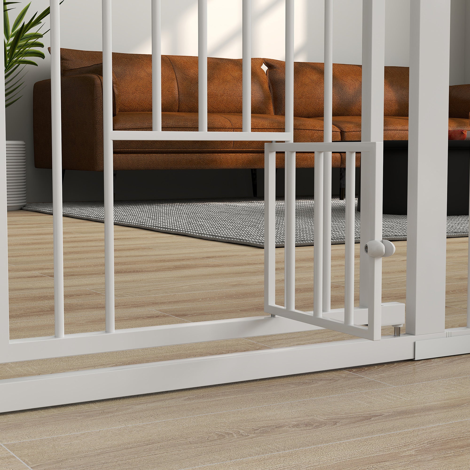 PawHut Stair Gate, 96cm Extra Tall Dog Gate with Adjustable Width, 76-104cm Pressure Fit Safety Gate with Cat Door, 7cm and 14cm Extensions, for Stairs, Doorways, Easy Installation, White