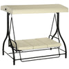 Outsunny 3 Seater Patio Swing Chair Convertible Cushioned Porch Swing Bed Outdoor Swing with Canopy Beige