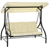 Outsunny 3 Seater Patio Swing Chair Convertible Cushioned Porch Swing Bed Outdoor Swing with Canopy Beige