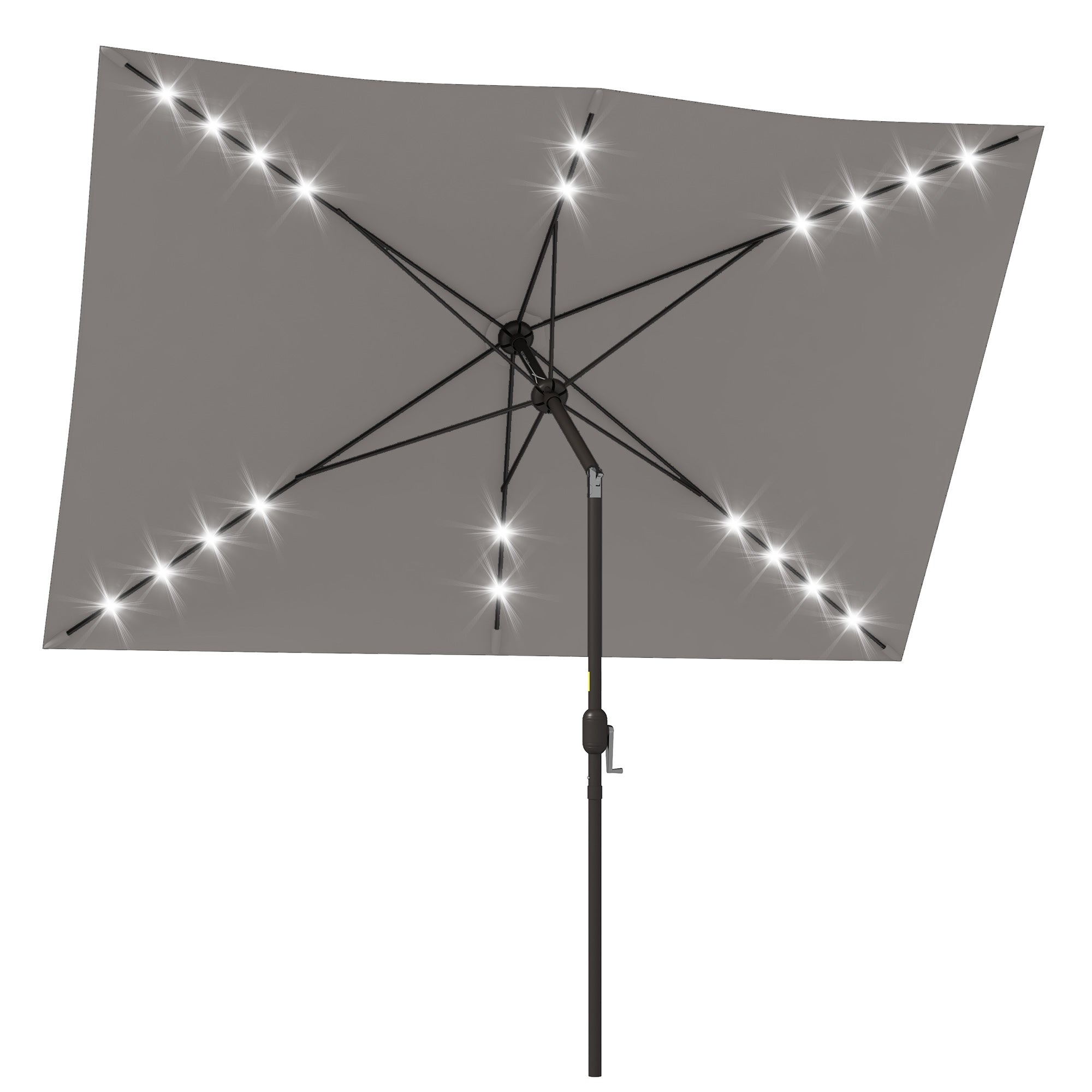 Outsunny 6.5x10ft Patio Umbrella Rectangle Solar Powered Tilt Aluminum Outdoor Market Parasol with LEDs Crank (Light Grey)