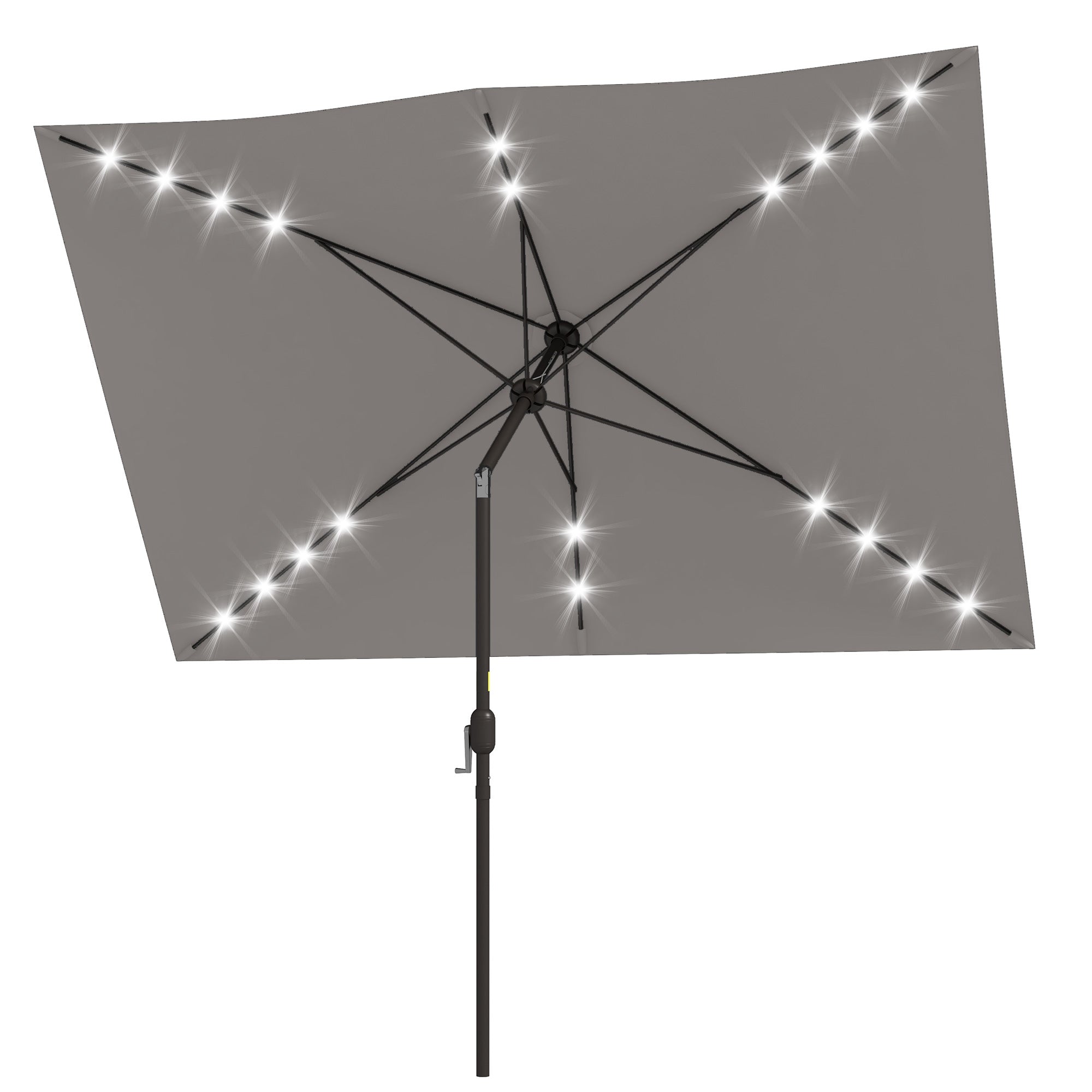 Outsunny 6.5x10ft Patio Umbrella Rectangle Solar Powered Tilt Aluminum Outdoor Market Parasol with LEDs Crank (Light Grey)