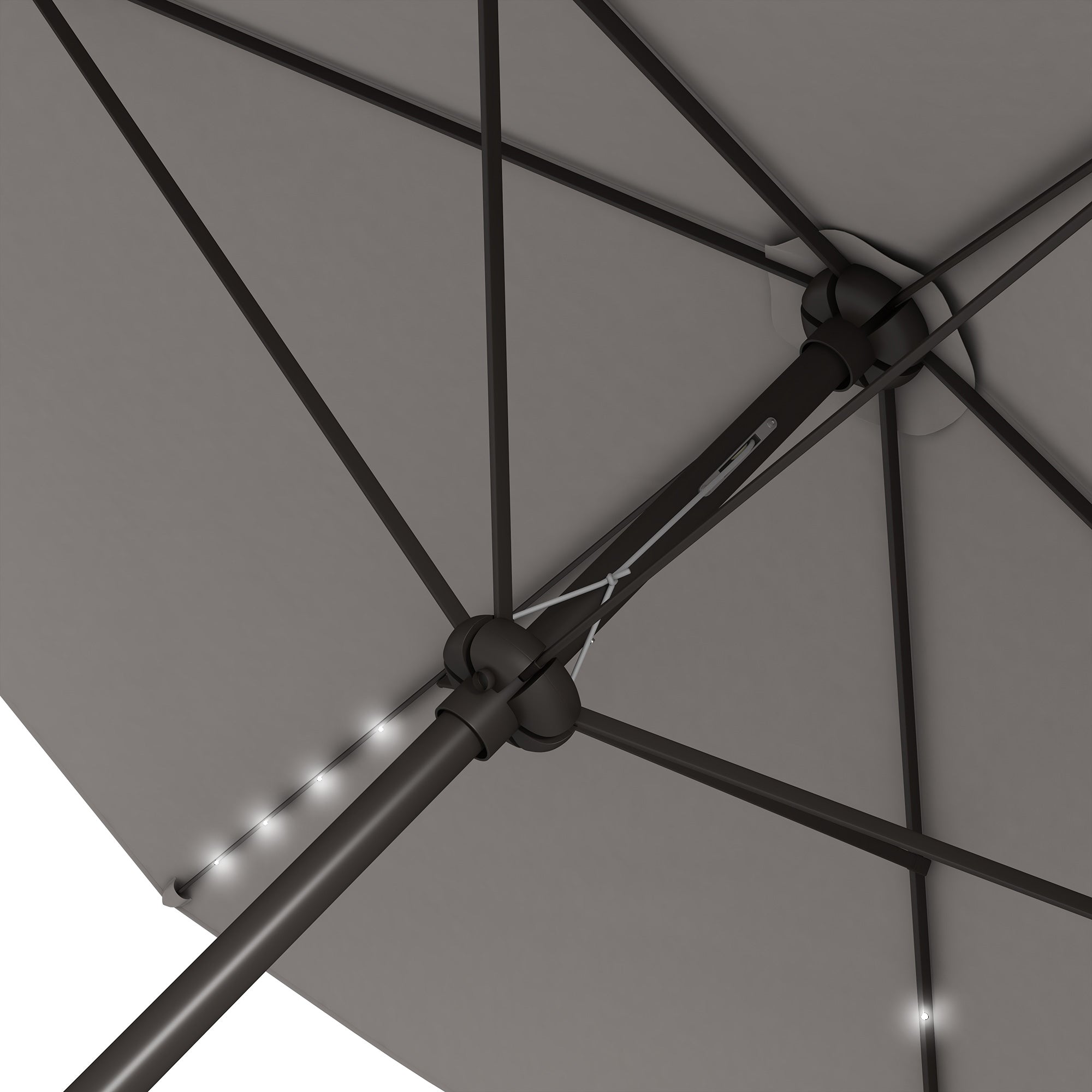 Outsunny 6.5x10ft Patio Umbrella Rectangle Solar Powered Tilt Aluminum Outdoor Market Parasol with LEDs Crank (Light Grey)