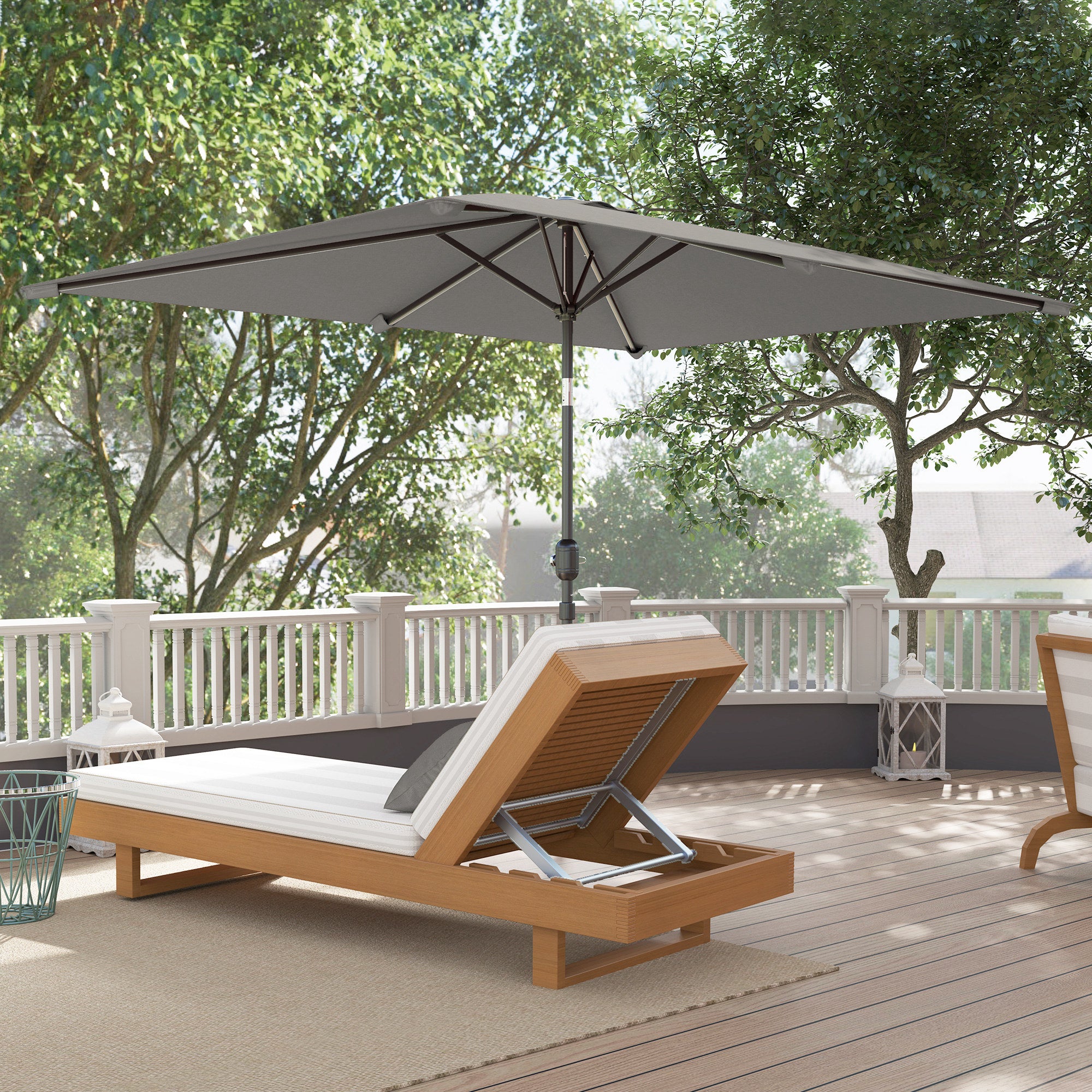 Outsunny 6.5x9.6ft Rectangle Aluminum Tilt Patio Umbrella, Garden Market Parasol, Outdoor Sunshade Canopy with Crank, Light Grey