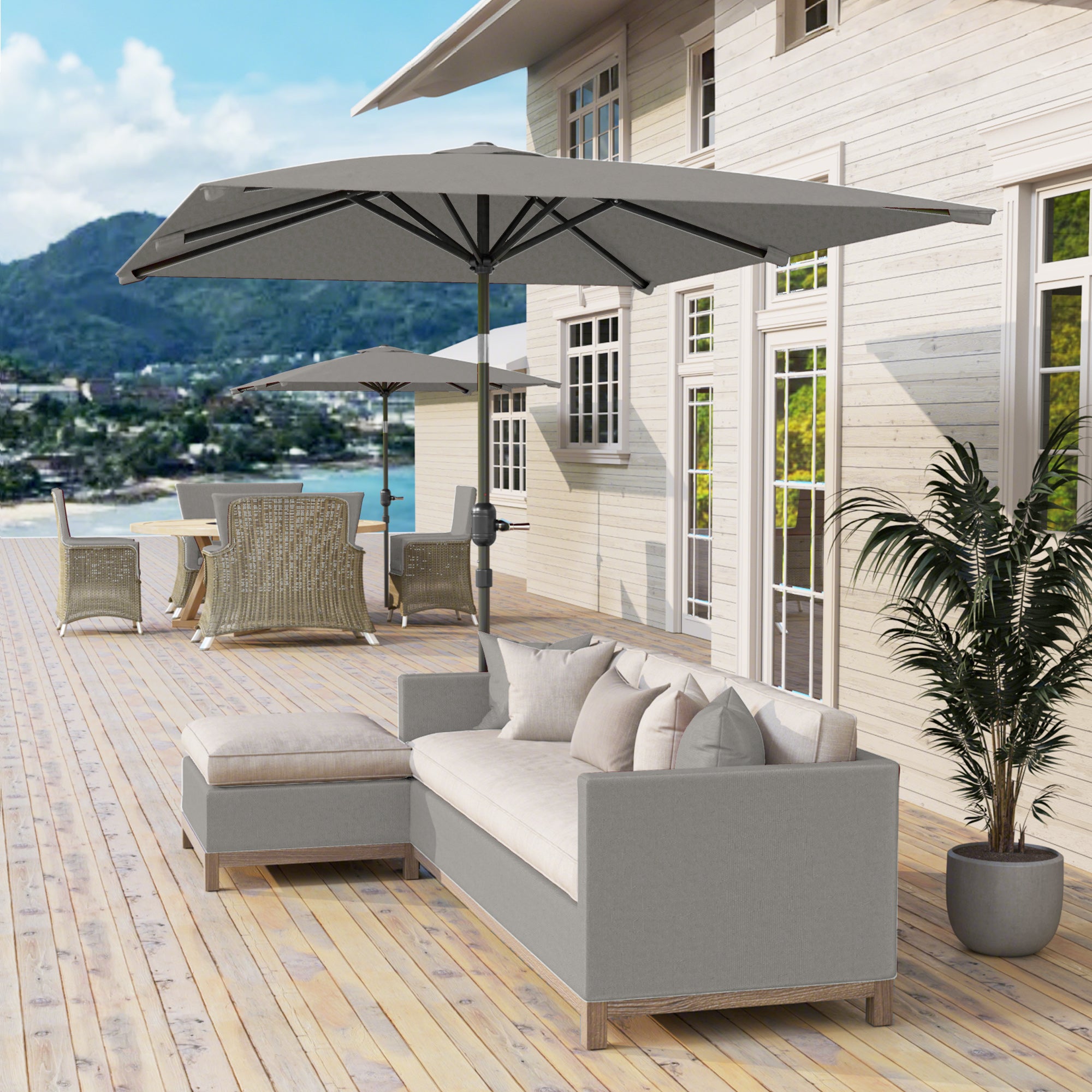 Outsunny 6.5x9.6ft Rectangle Aluminum Tilt Patio Umbrella, Garden Market Parasol, Outdoor Sunshade Canopy with Crank, Light Grey