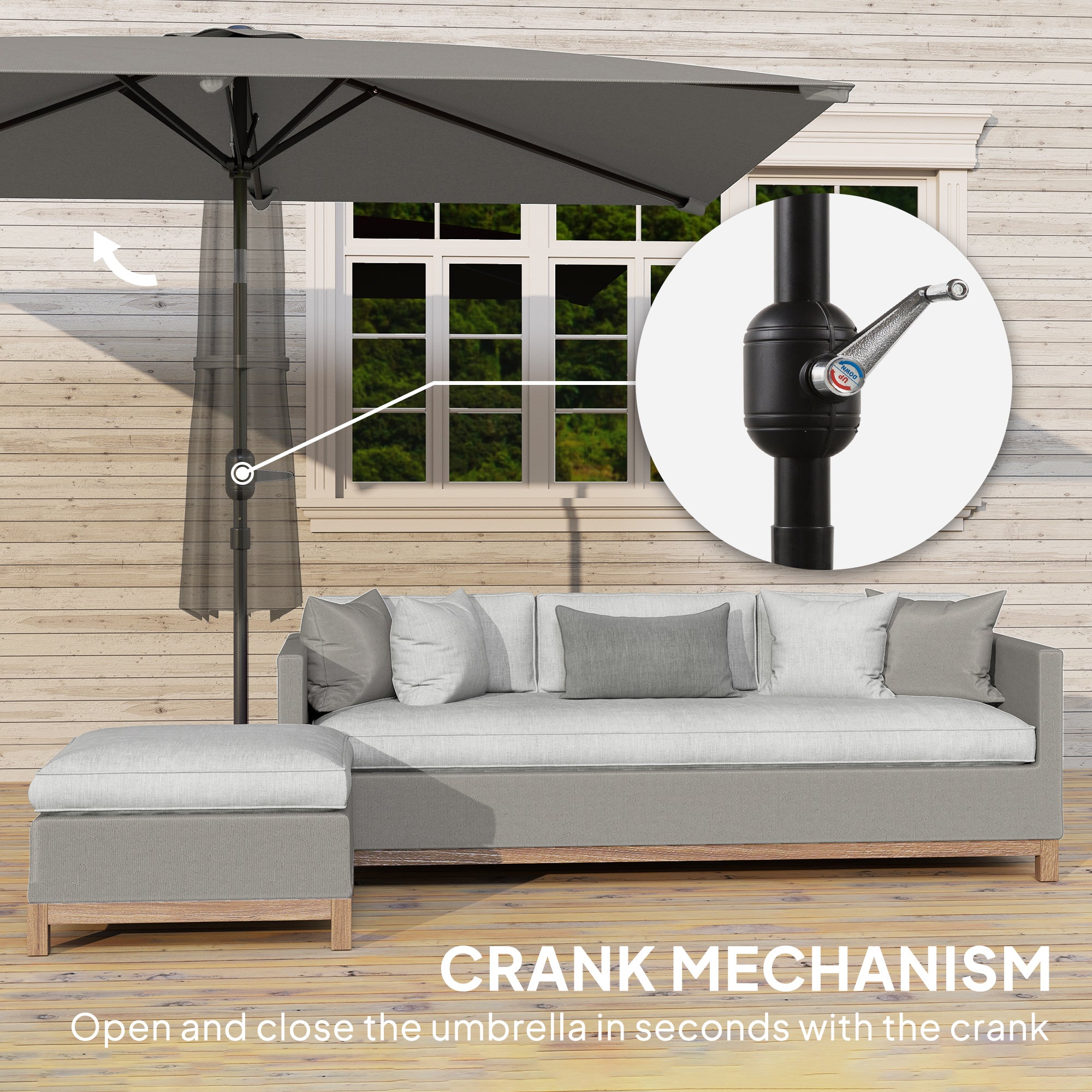 Outsunny 6.5x9.6ft Rectangle Aluminum Tilt Patio Umbrella, Garden Market Parasol, Outdoor Sunshade Canopy with Crank, Light Grey