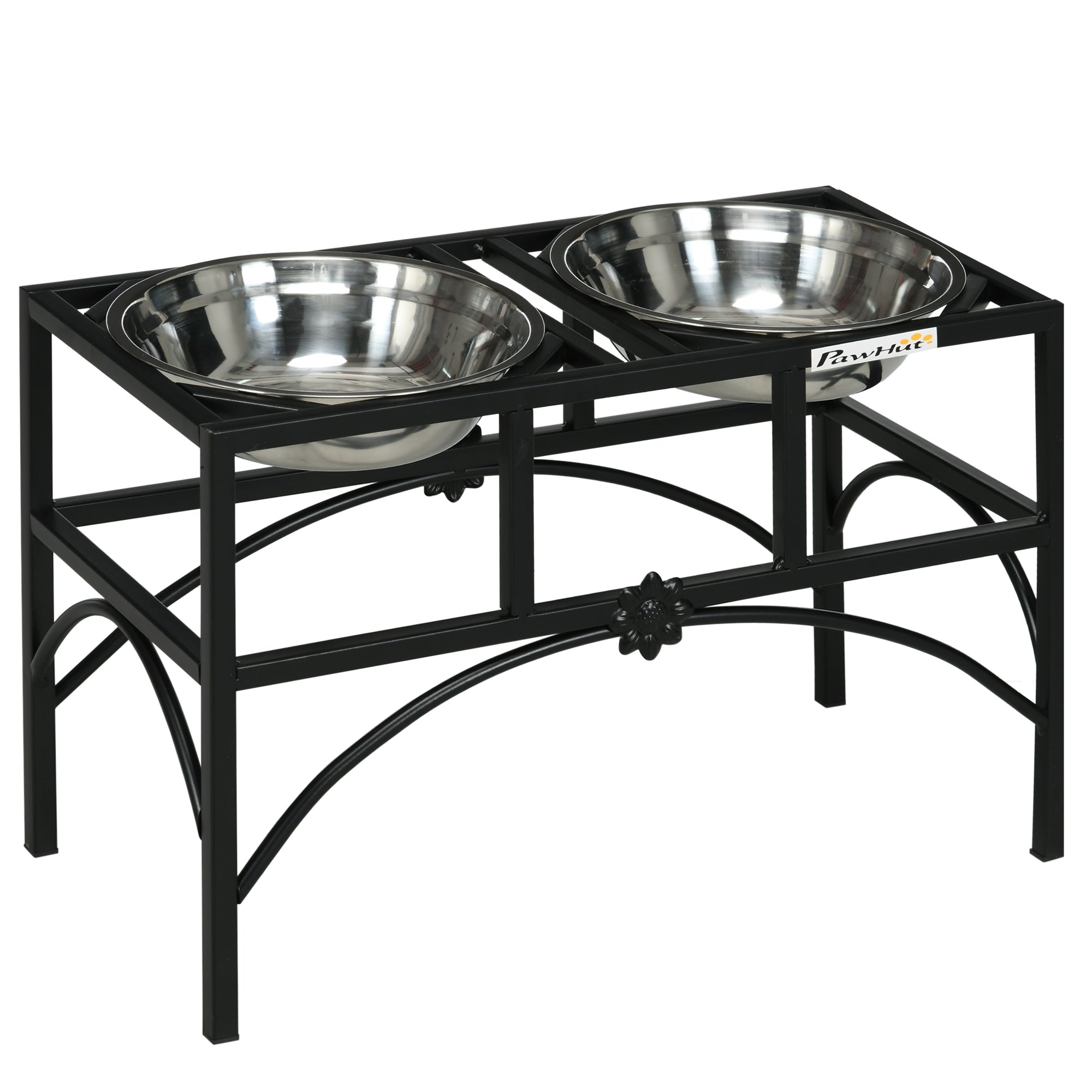 PawHut Feeding Station with Sleek and Heavy-Duty Materials, Dog Food Stand for Medium Sized Dogs, Stainless Steel Elevated Dog Bowls Built to Stay Put in Frame, Black