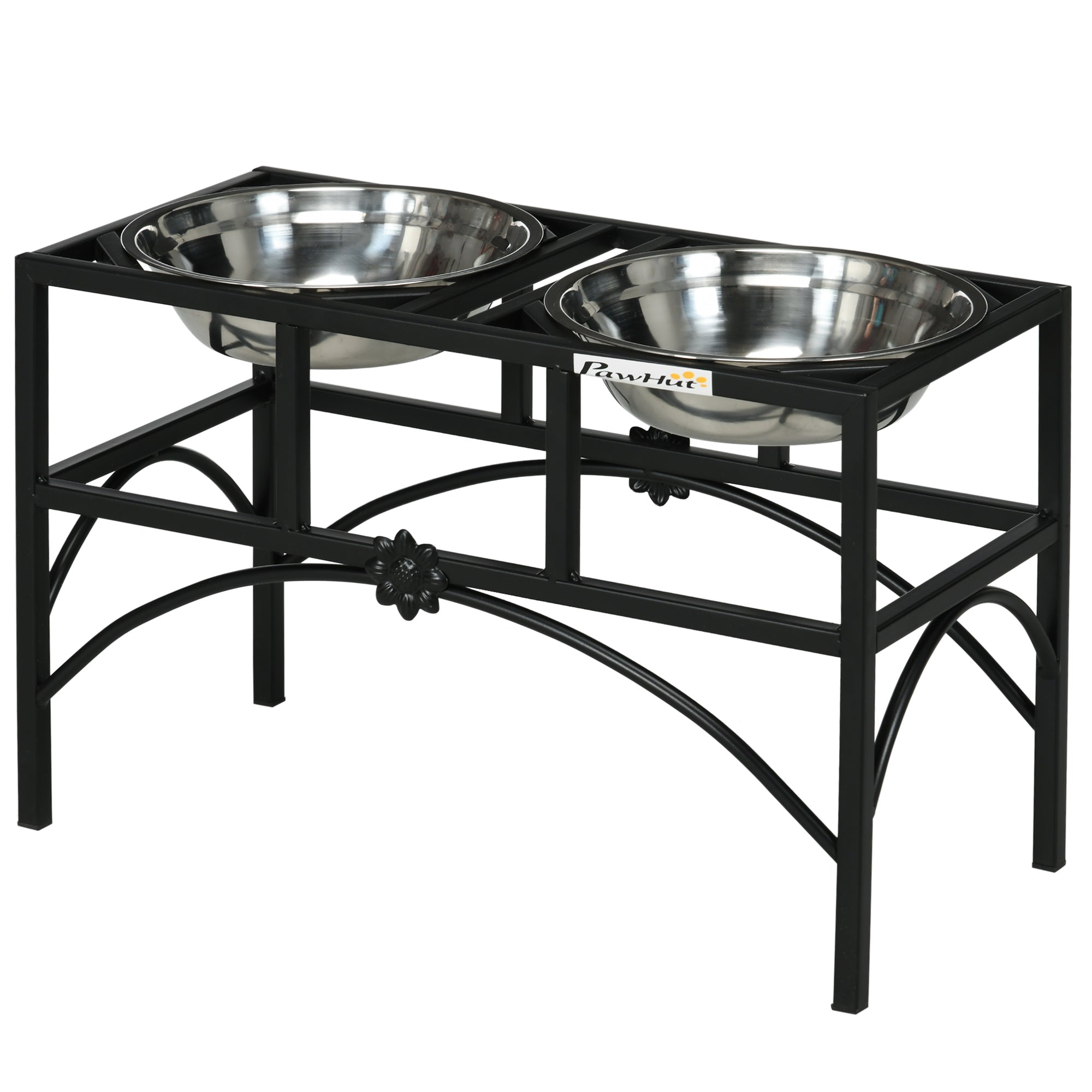 PawHut Feeding Station with Sleek and Heavy-Duty Materials, Dog Food Stand for Medium Sized Dogs, Stainless Steel Elevated Dog Bowls Built to Stay Put in Frame, Black