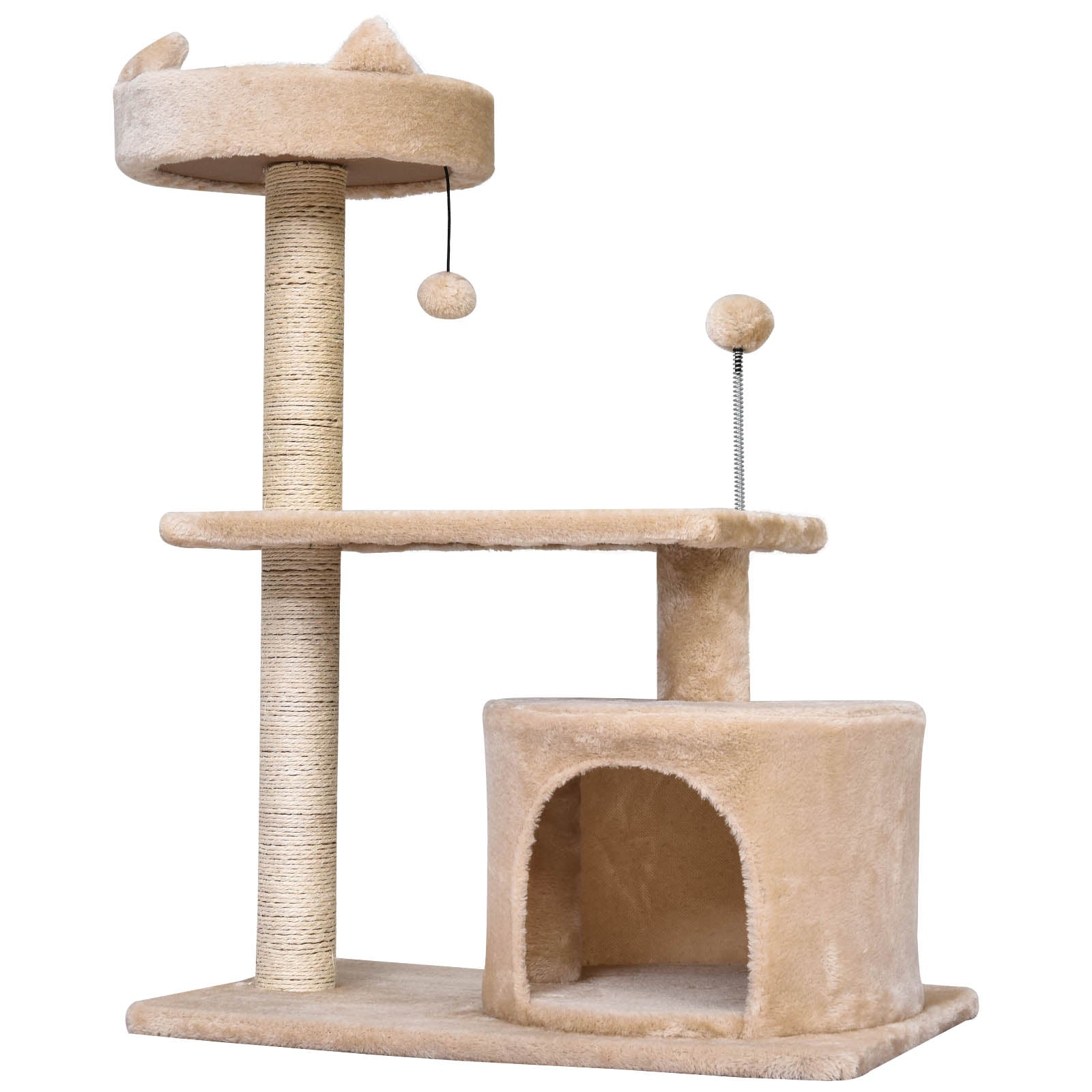 PawHut Multi Level Cat Tree for Indoor Cats with Scratching Post Bed Condo Perch, Kitten Climbing Tower, Beige 60L x 40W x 81H cm