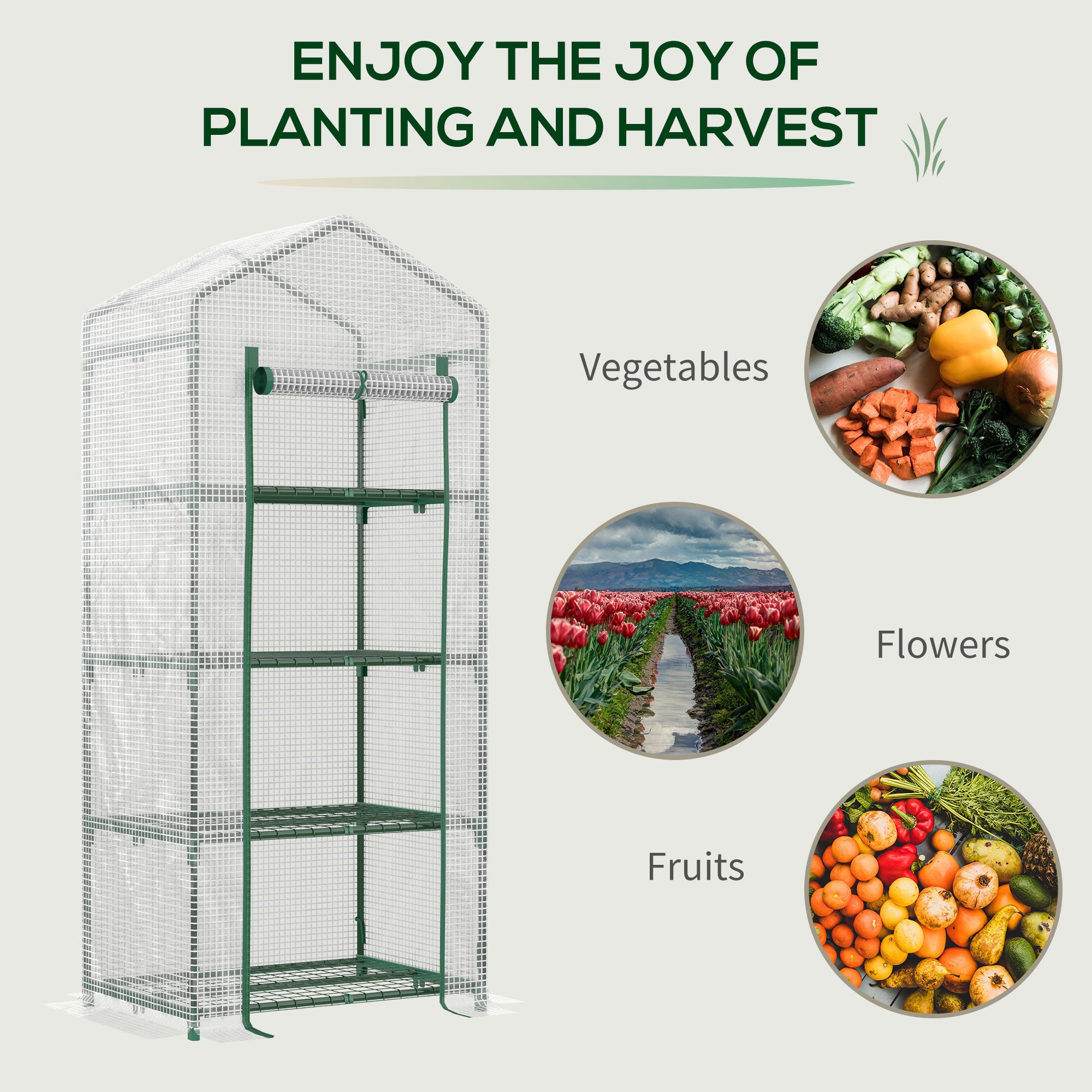 Outsunny 28" x 20" x 63" Portable Greenhouse with 4 Tier Shelves Outdoor Hot House Plant Flower Greenhouse, Steel Frame, PE Cover, White