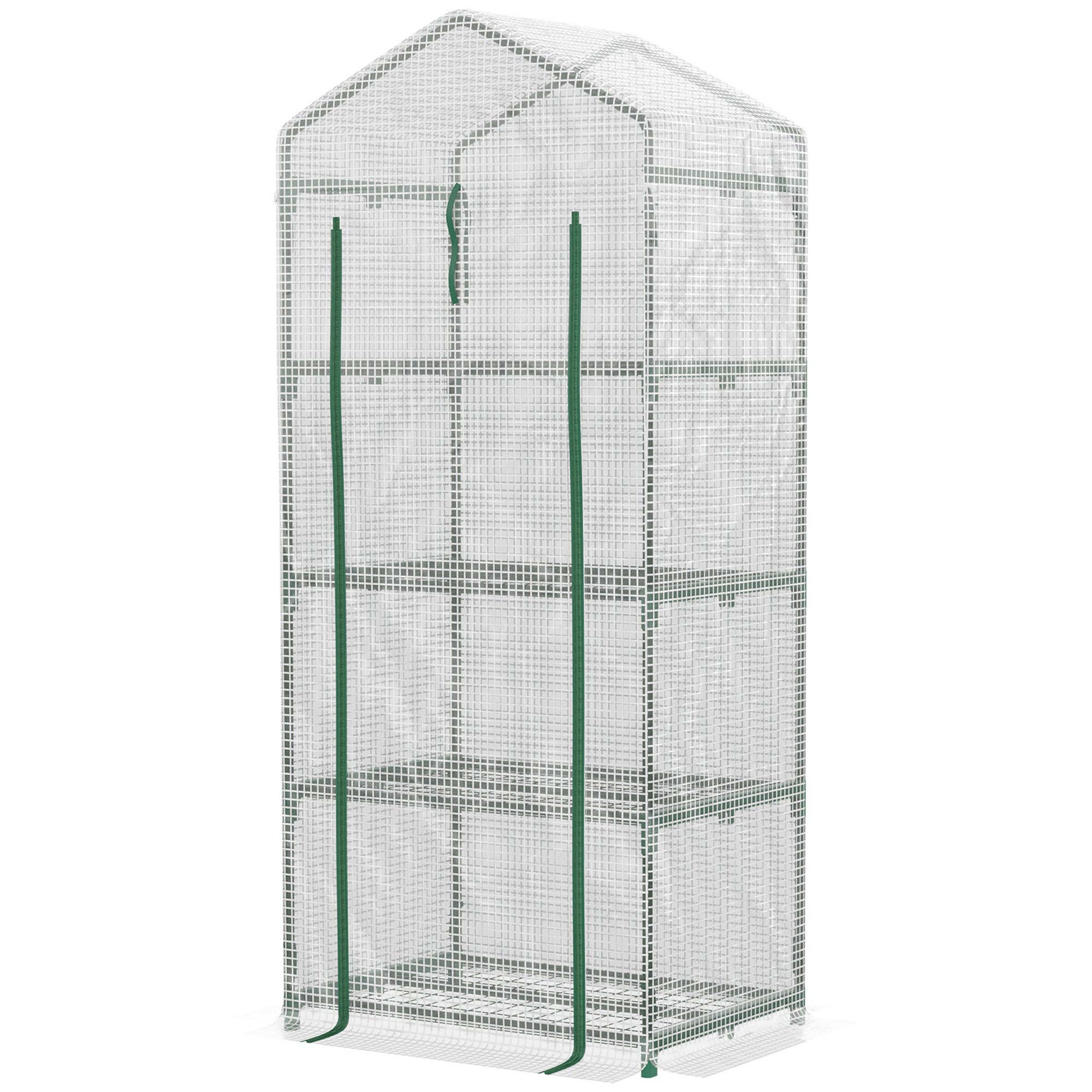 Outsunny 28" x 20" x 63" Portable Greenhouse with 4 Tier Shelves Outdoor Hot House Plant Flower Greenhouse, Steel Frame, PE Cover, White