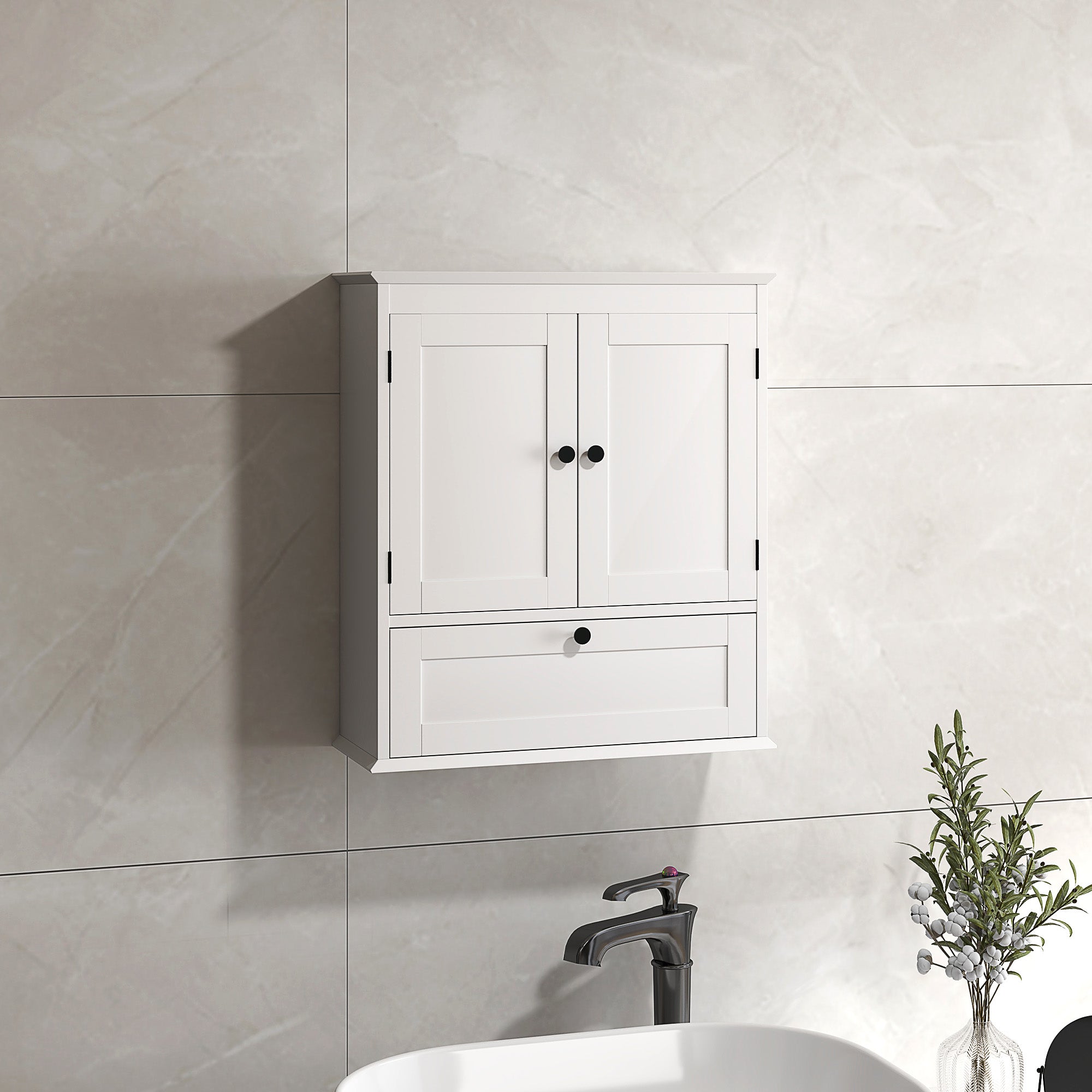 HOMCOM Medicine Cabinet with Adjustable Shelf, Bathroom Wall Cabinet with Recessed Panels, Bathroom Cabinet with Storage, White