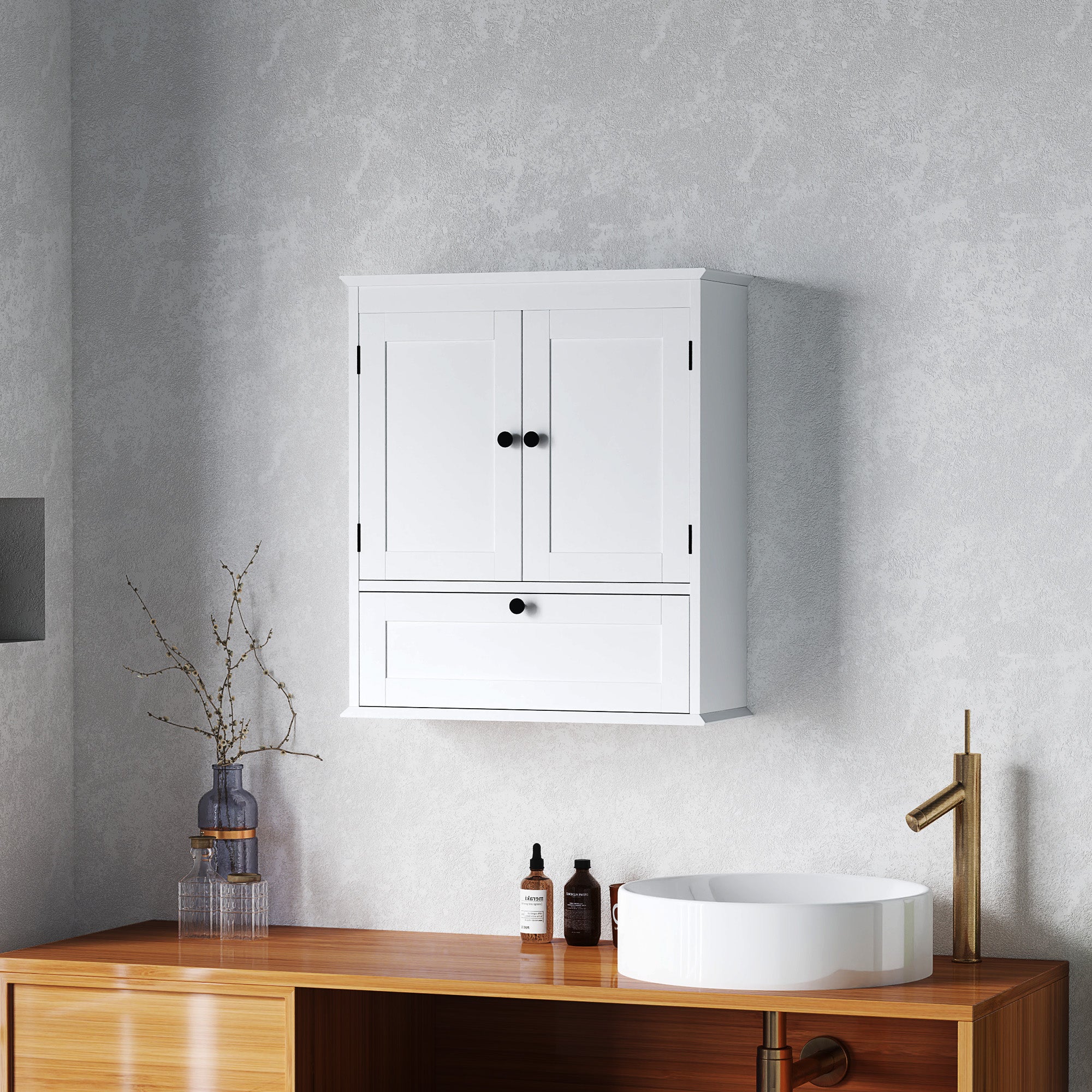 HOMCOM Medicine Cabinet with Adjustable Shelf, Bathroom Wall Cabinet with Recessed Panels, Bathroom Cabinet with Storage, White