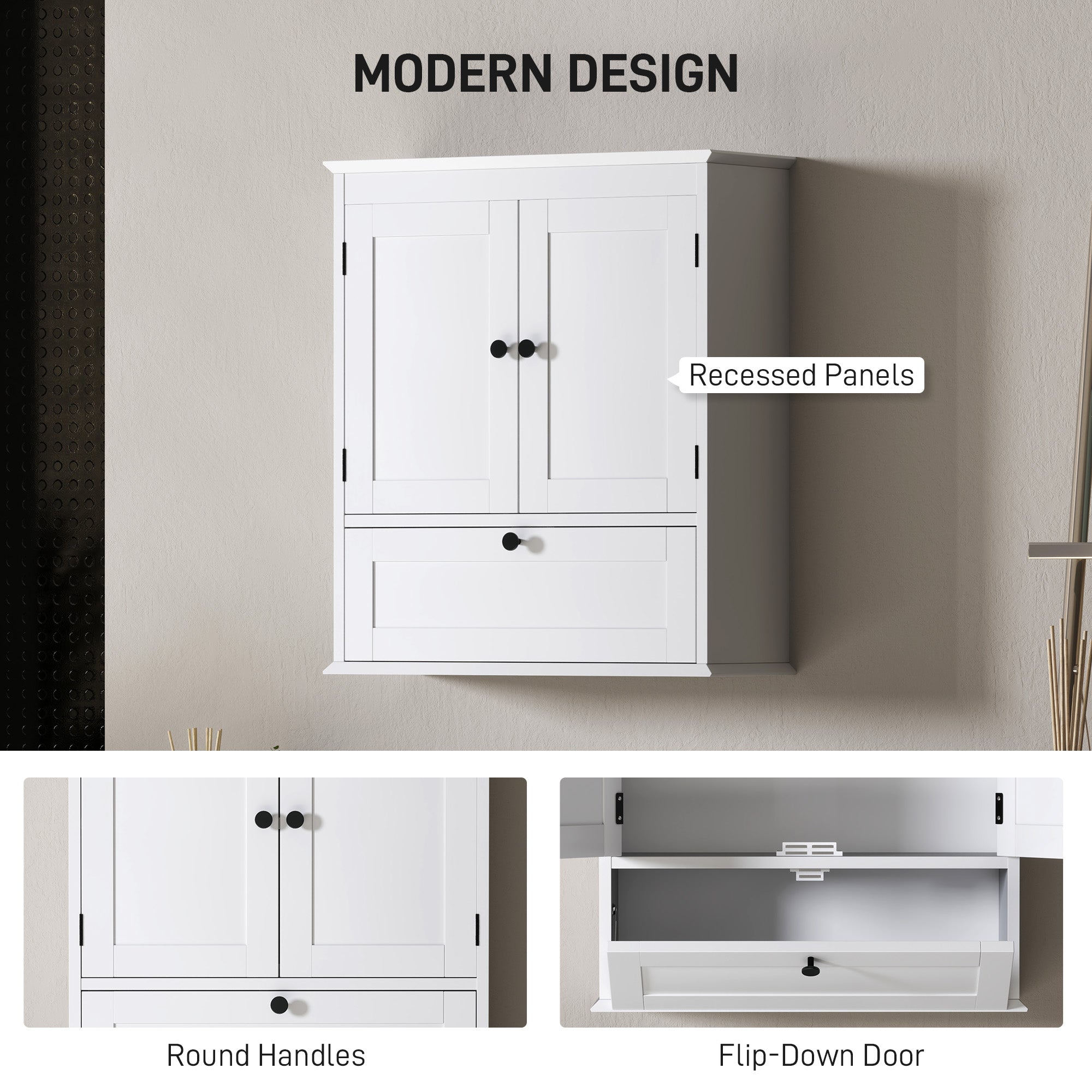 HOMCOM Medicine Cabinet with Adjustable Shelf, Bathroom Wall Cabinet with Recessed Panels, Bathroom Cabinet with Storage, White