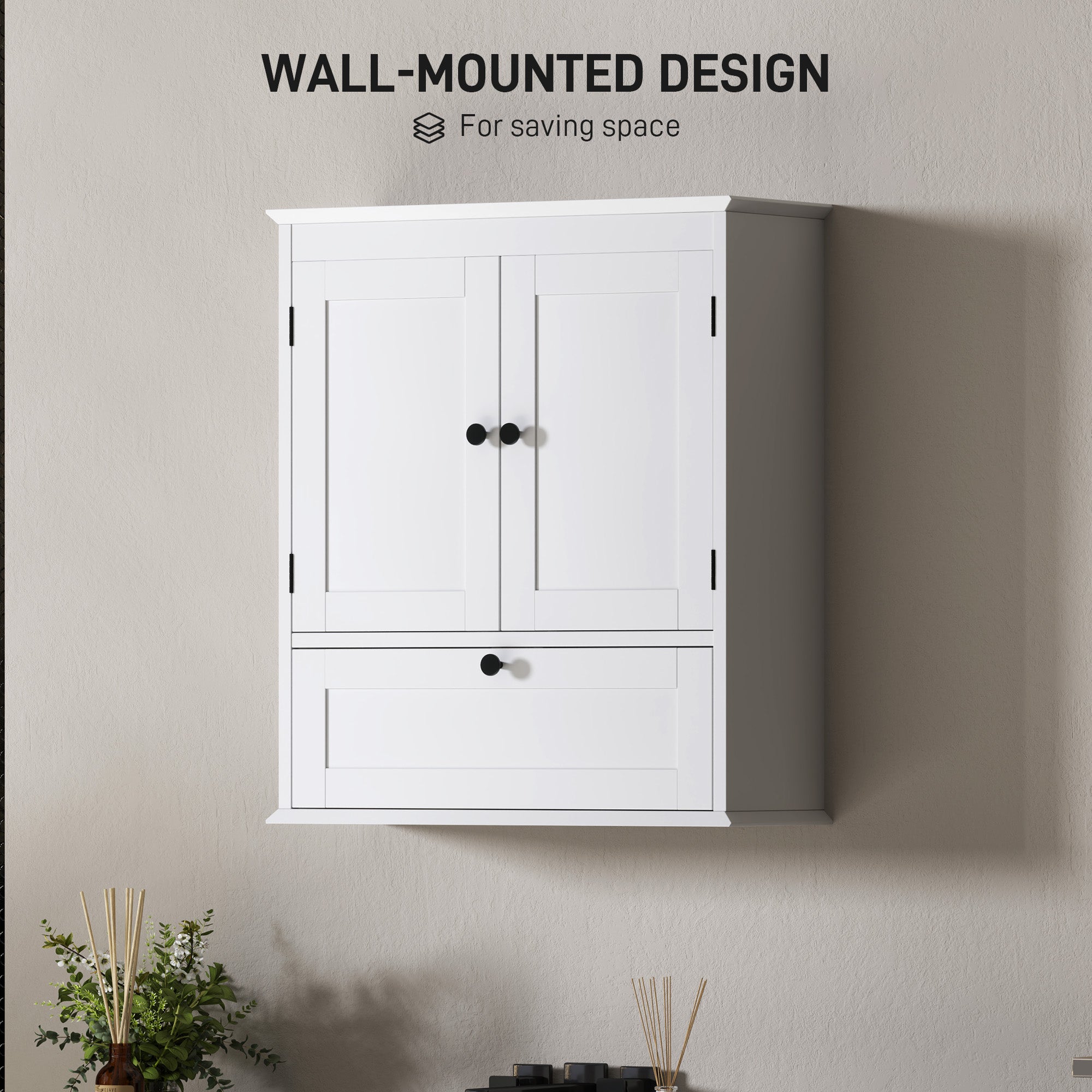 HOMCOM Medicine Cabinet with Adjustable Shelf, Bathroom Wall Cabinet with Recessed Panels, Bathroom Cabinet with Storage, White