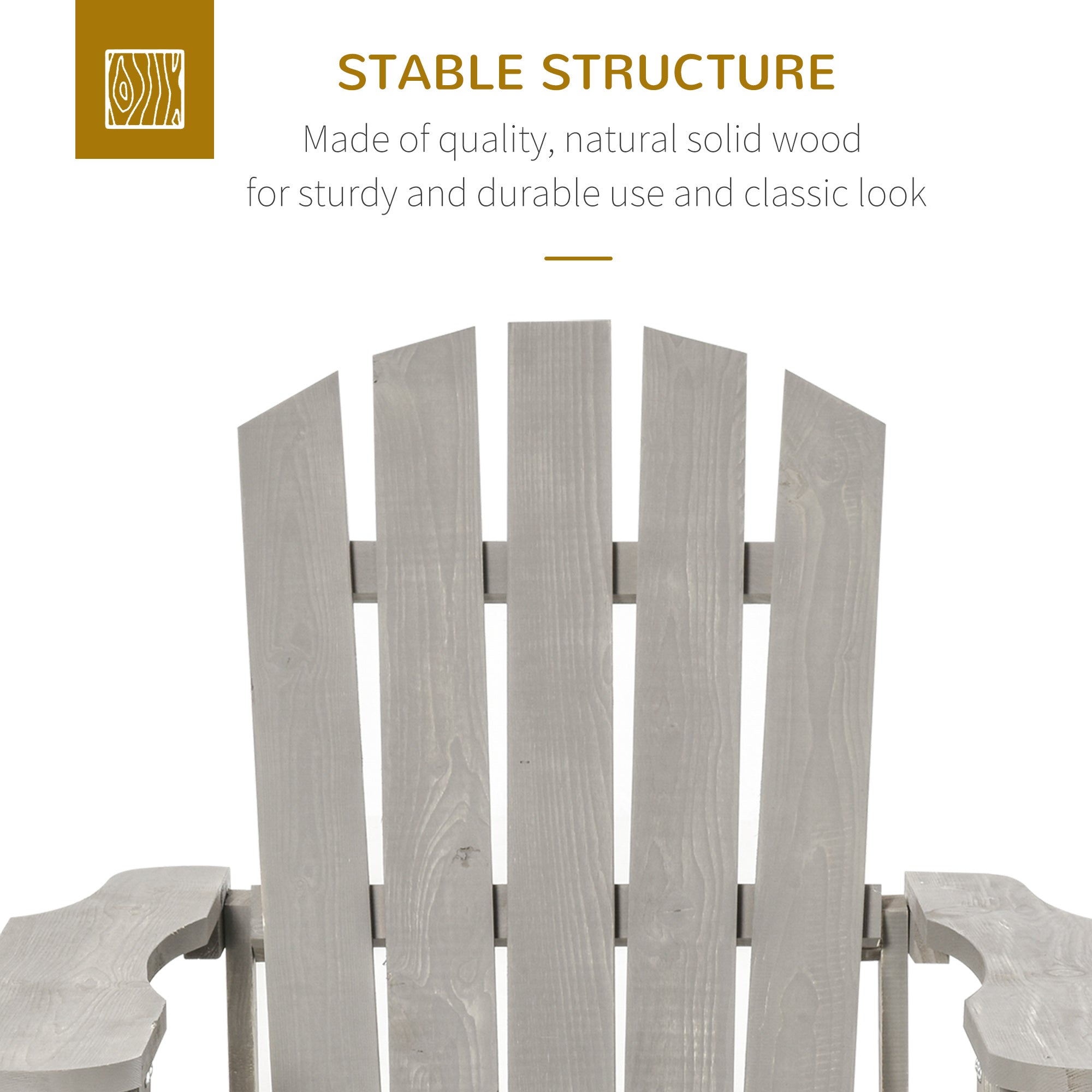 Outsunny Wood Adirondack Chair, Outdoor Patio Muskoka Chair with Slatted Design for Deck, Garden, Backyard, Fire Pit, Light Grey