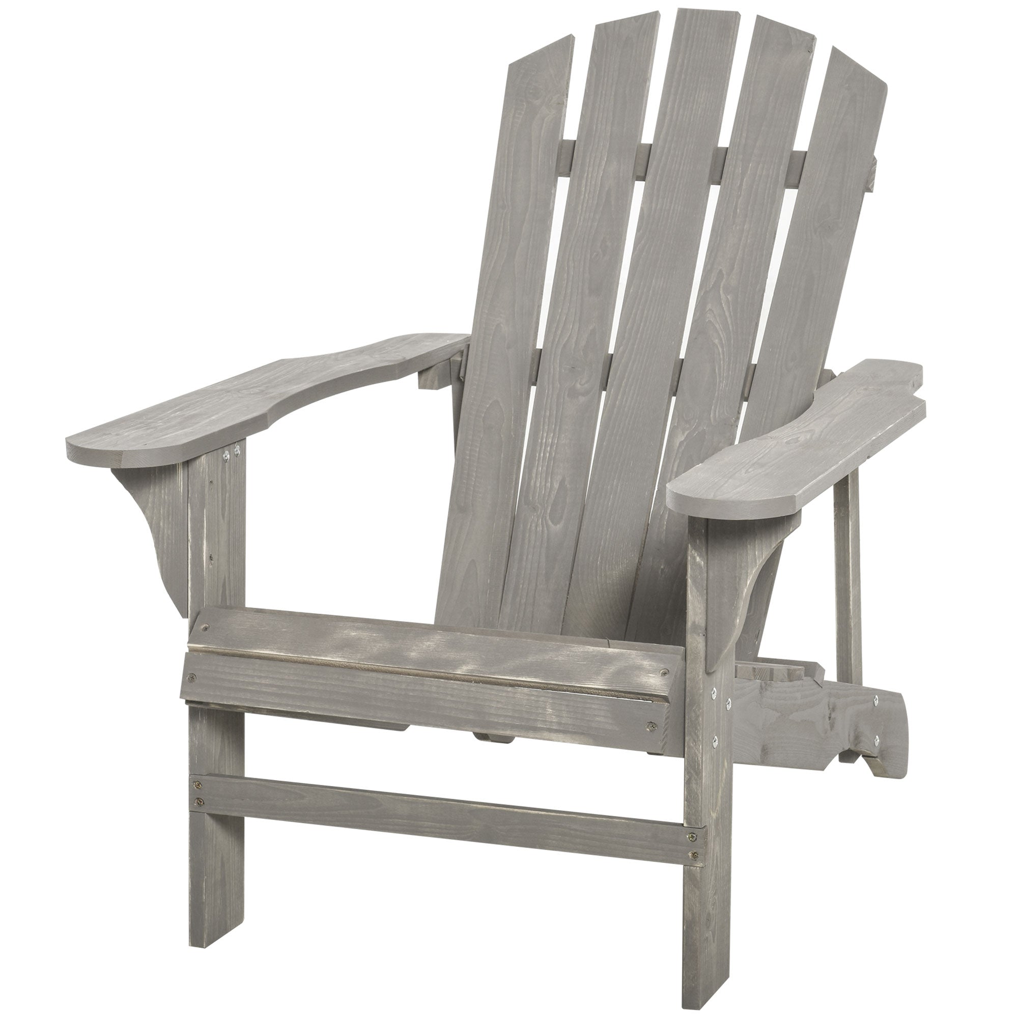 Outsunny Wood Adirondack Chair, Outdoor Patio Muskoka Chair with Slatted Design for Deck, Garden, Backyard, Fire Pit, Light Grey