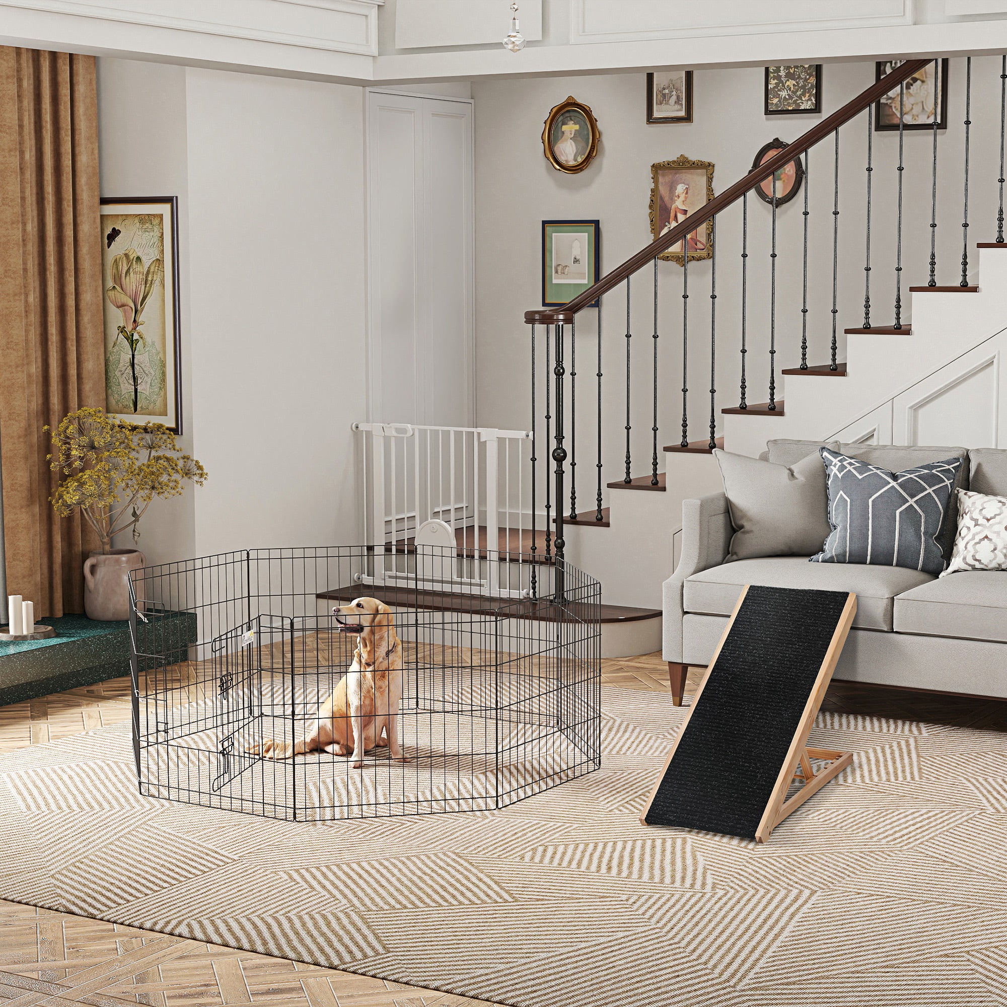 PawHut Dog Playpen Puppy Play Pen, Pet Exercise Fences for Outside Indoor, Foldable Dog Kennel, 24"H (Upgraded)
