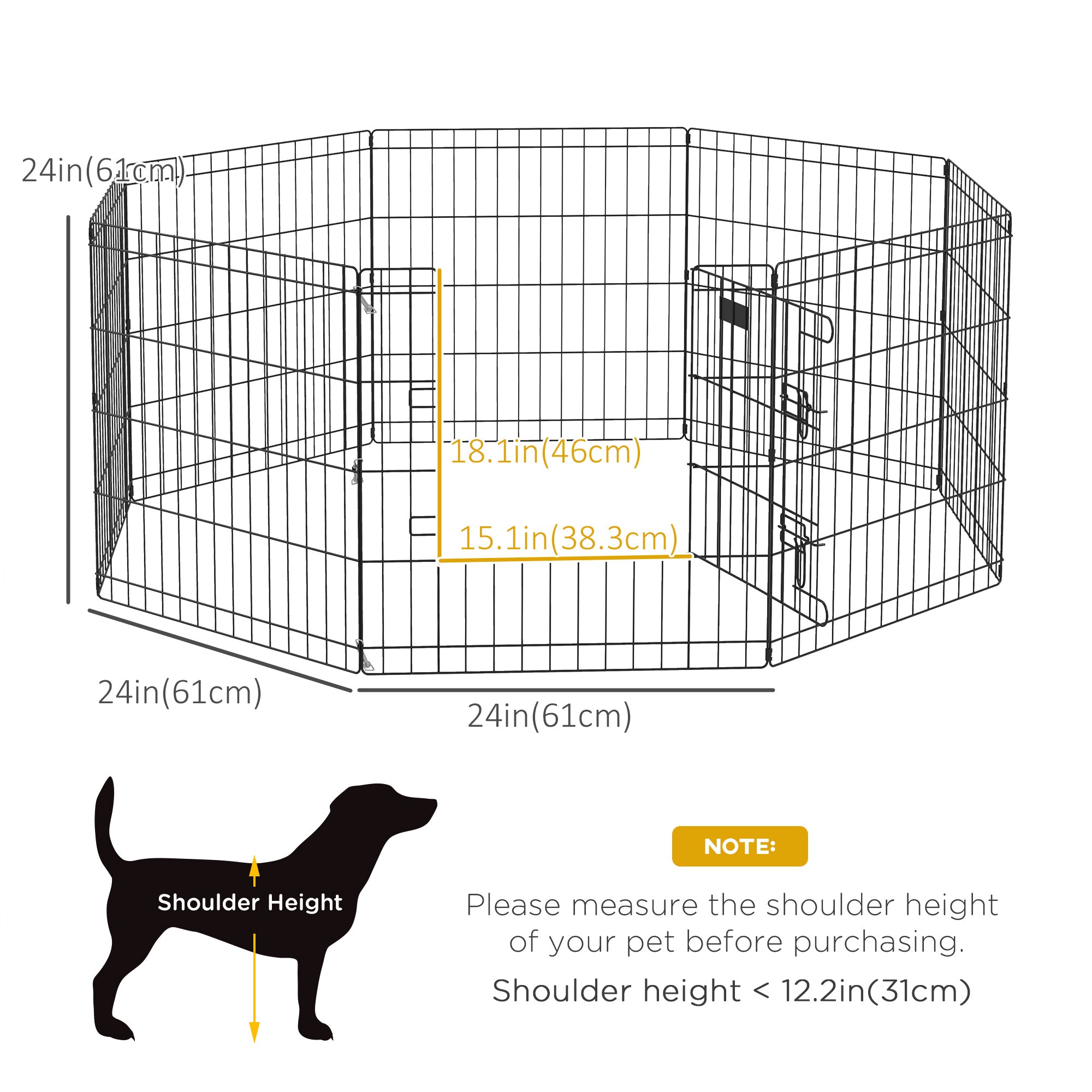 PawHut Dog Playpen Puppy Play Pen, Pet Exercise Fences for Outside Indoor, Foldable Dog Kennel, 24"H (Upgraded)