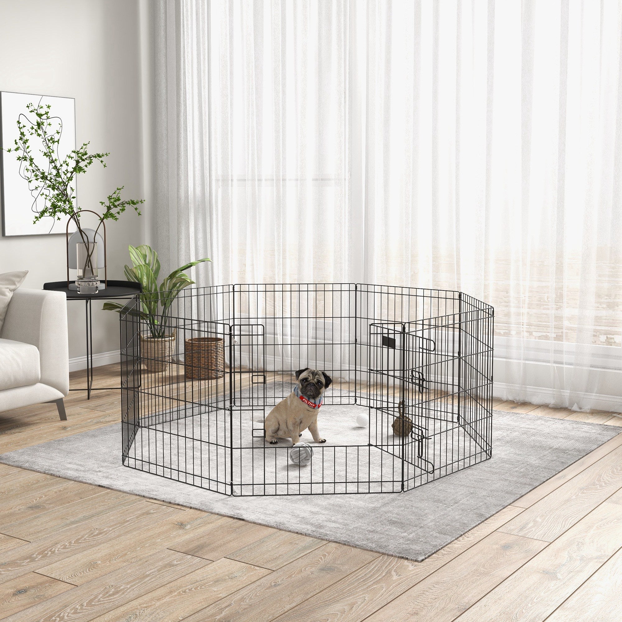 PawHut Eight-Panel Dog Playpen Puppy Pen Rabbits, Guinea Metal Crate, Pet Cage, Run Indoor, Outdoor, 61 x 61cm