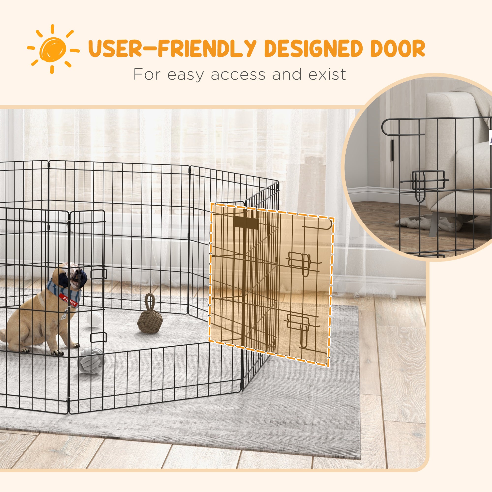 PawHut Dog Playpen Puppy Play Pen, Pet Exercise Fences for Outside Indoor, Foldable Dog Kennel, 24"H (Upgraded)