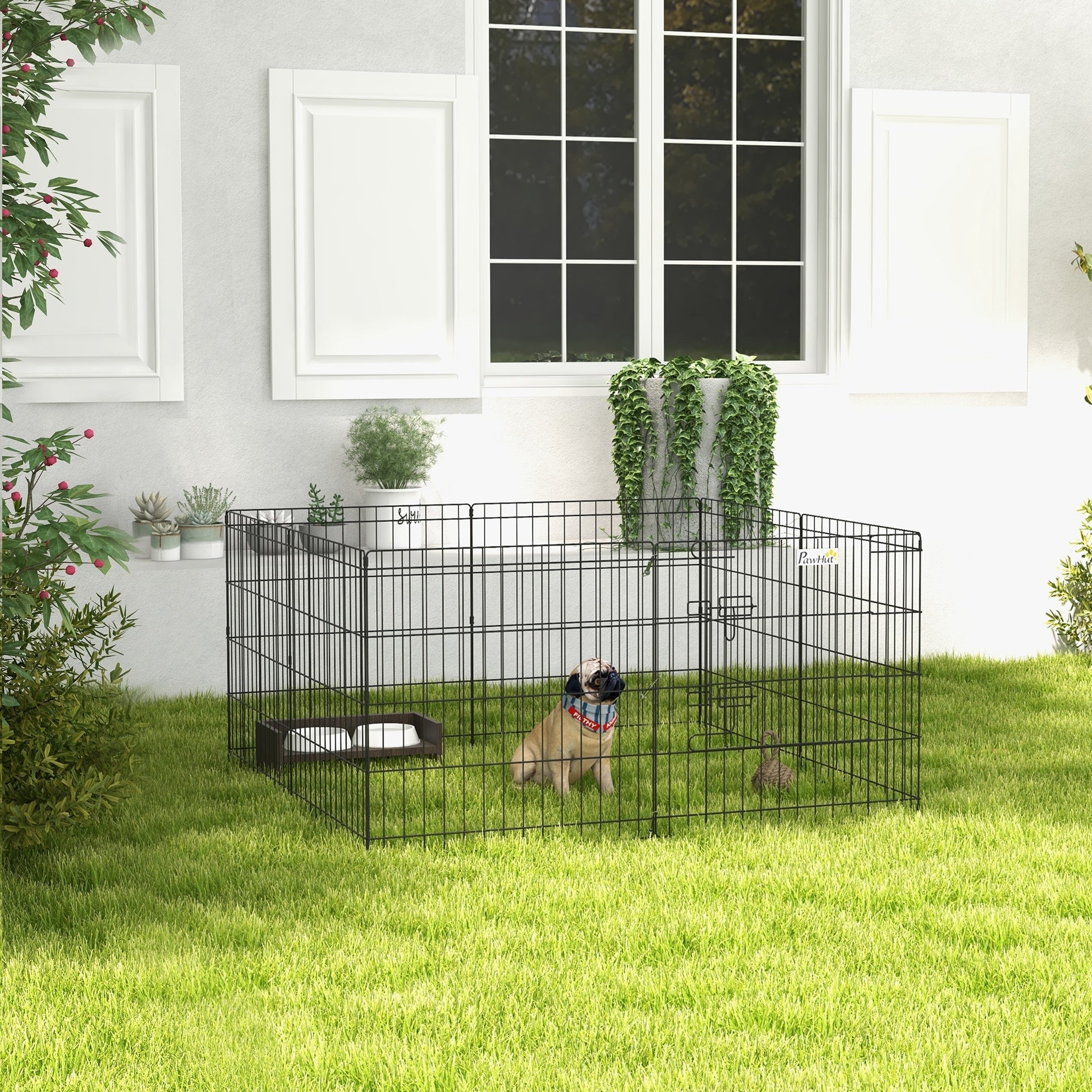 PawHut Dog Playpen Puppy Play Pen, Pet Exercise Fences for Outside Indoor, Foldable Dog Kennel, 24"H (Upgraded)
