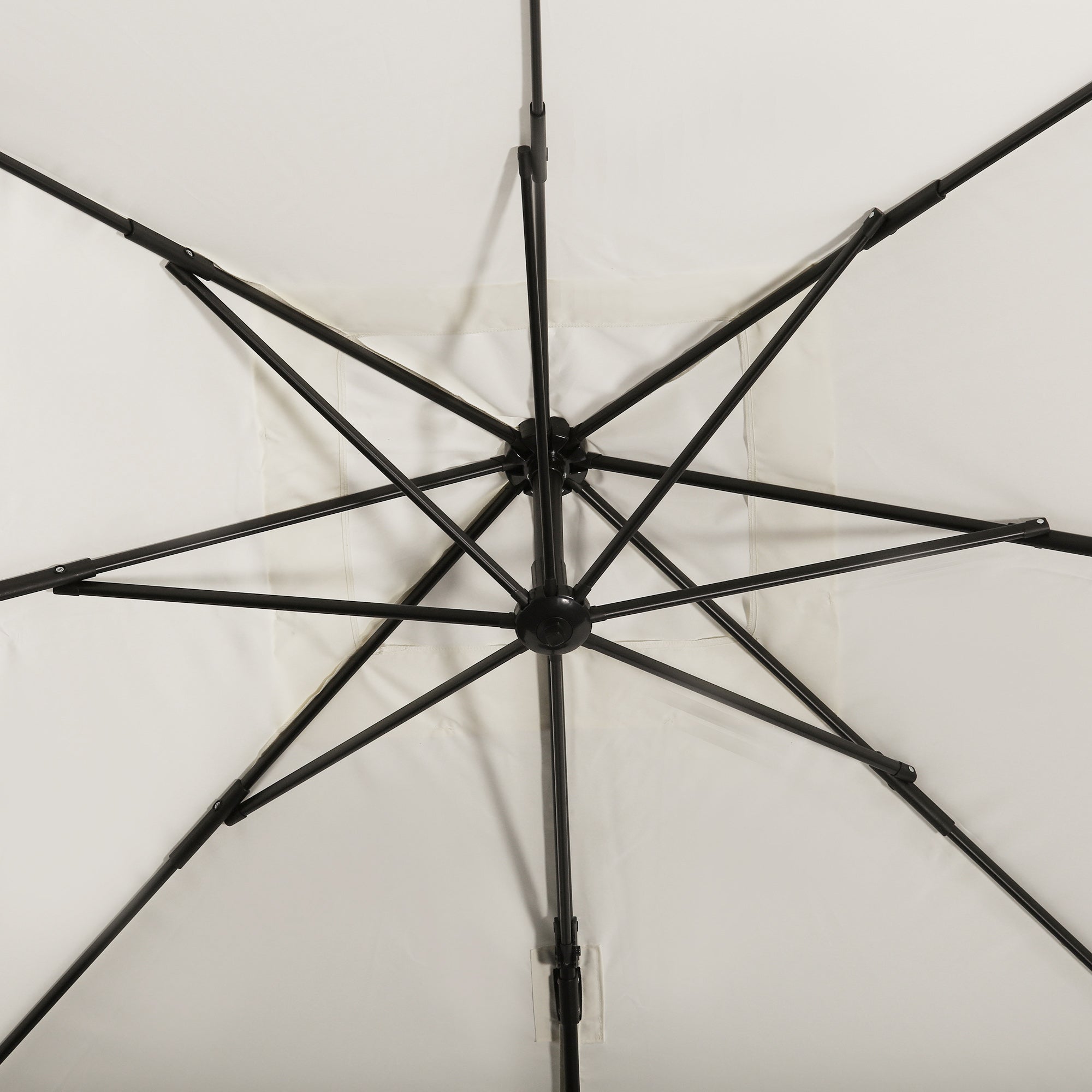 Outsunny 8' x 8' Square Patio Hanging Offset Umbrella with 360° Rotation, Aluminum Outdoor Cantilever Parasol with Crank & Tilt, Sun Canopy Shelter with Cross Base, Cream White