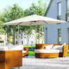 Outsunny 8' x 8' Square Patio Hanging Offset Umbrella with 360° Rotation, Aluminum Outdoor Cantilever Parasol with Crank & Tilt, Sun Canopy Shelter with Cross Base, Cream White
