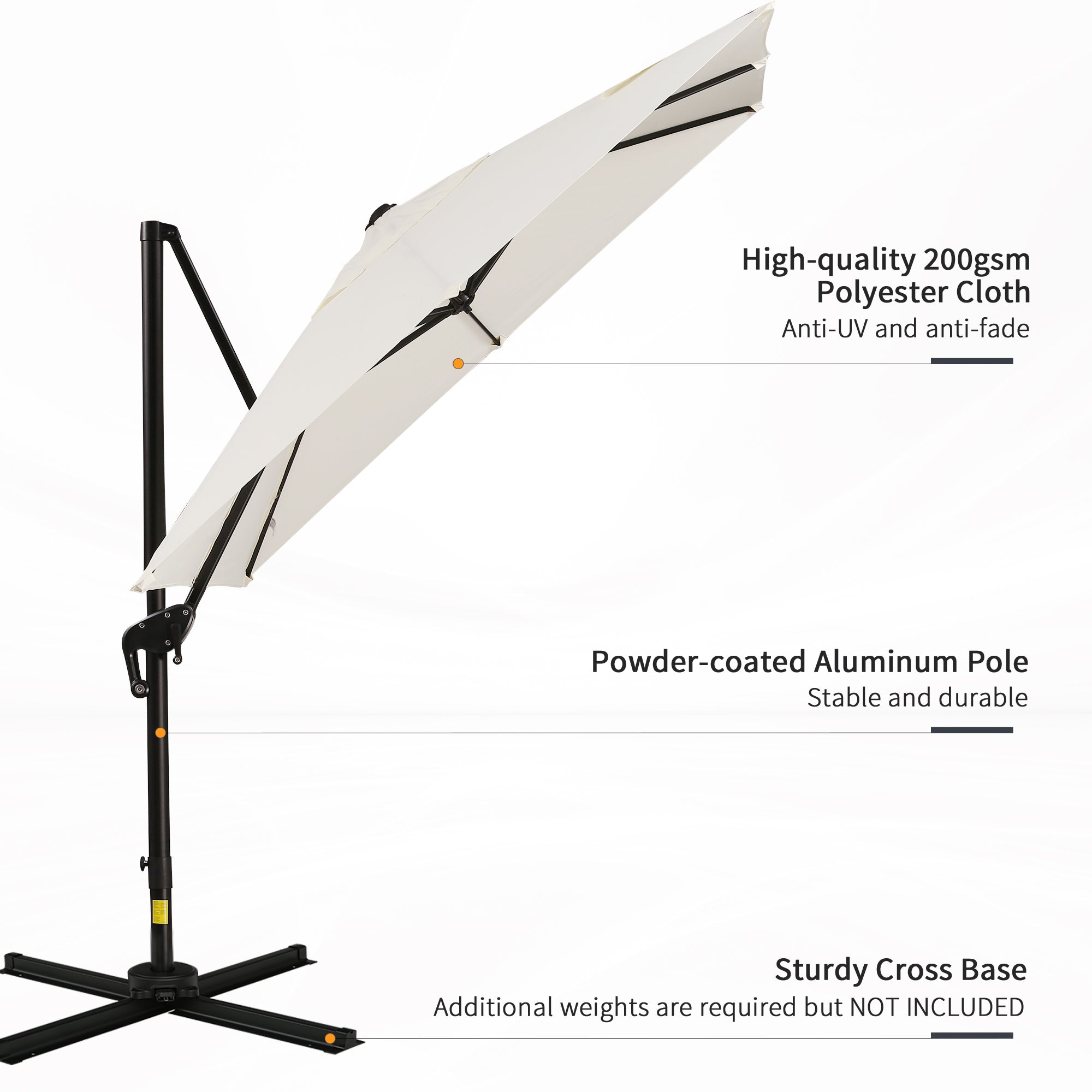 Outsunny 8' x 8' Square Patio Hanging Offset Umbrella with 360° Rotation, Aluminum Outdoor Cantilever Parasol with Crank & Tilt, Sun Canopy Shelter with Cross Base, Cream White